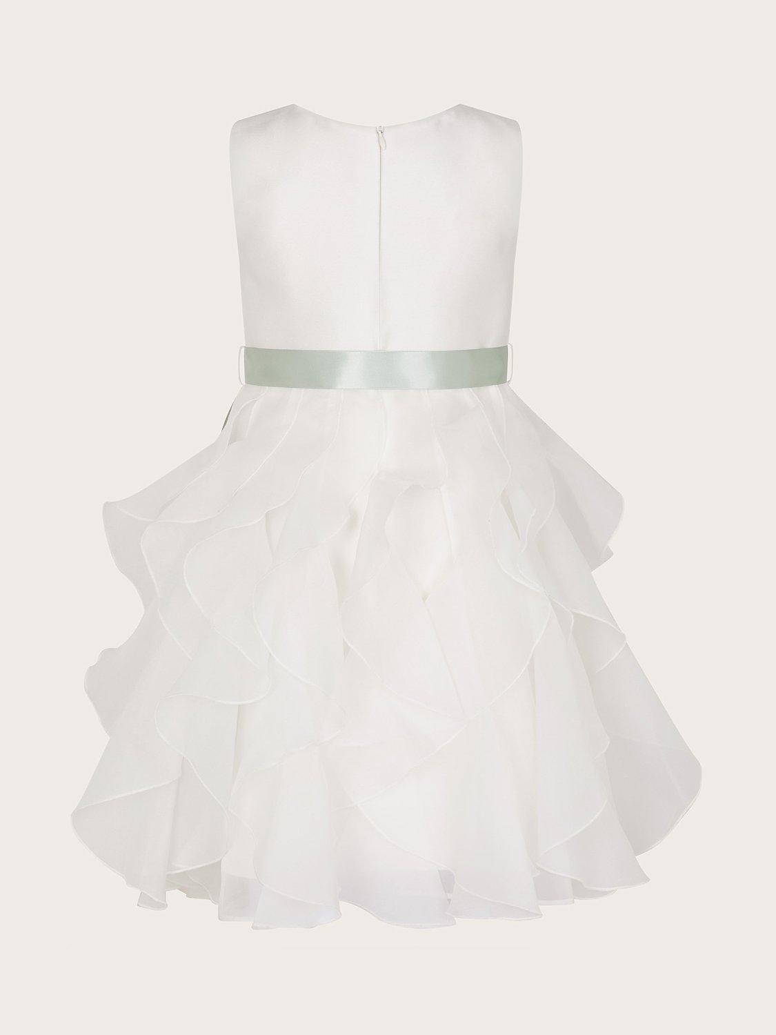 Monsoon Kids' Cannes Organza Ruffle Satin Ribbon Bow Dress, Ivory, 3 years