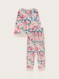 Monsoon Kids' Velour Roses Print Pyjamas, Pink/Multi