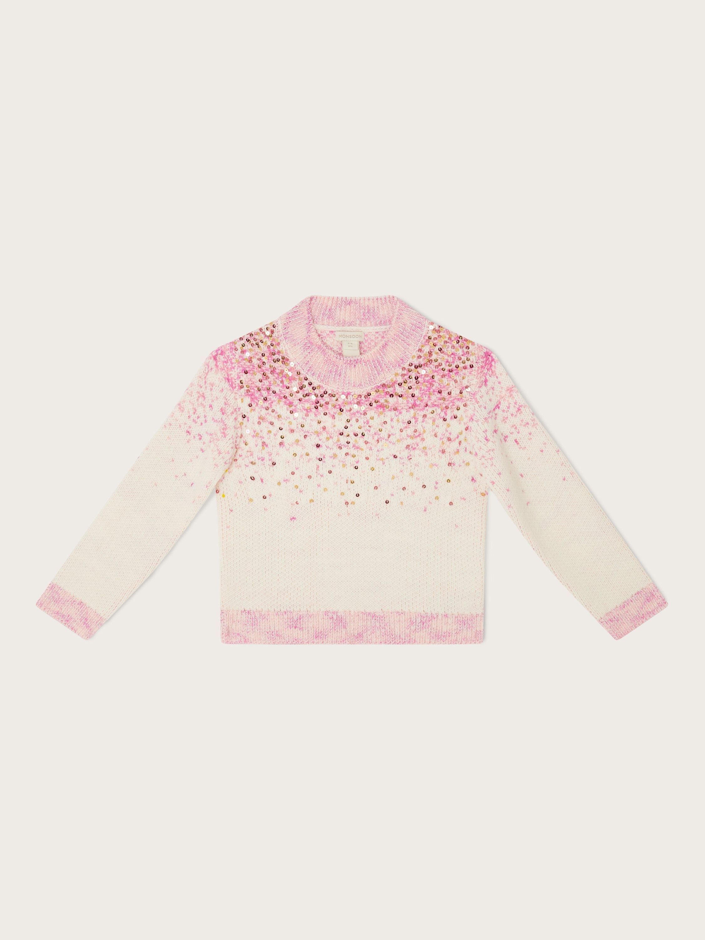 Monsoon Kids' Sequin High Neck Jumper, Pink