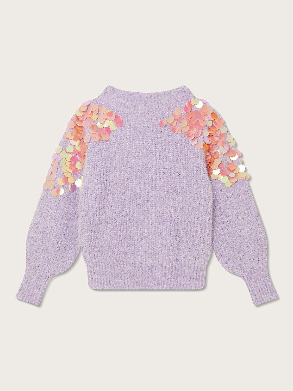 Monsoon Kids' Sequin Sleeve Jumper, Lilac