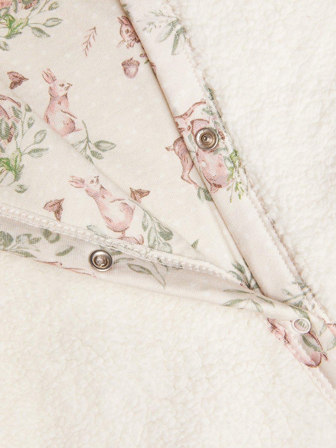 Product image 3 of 3, which shows Monsoon Baby Teddy Pramsuit, Ivory, 0-3 months