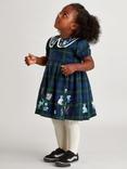 Monsoon Baby Woodland Embroidered Tartan Dress, Navy