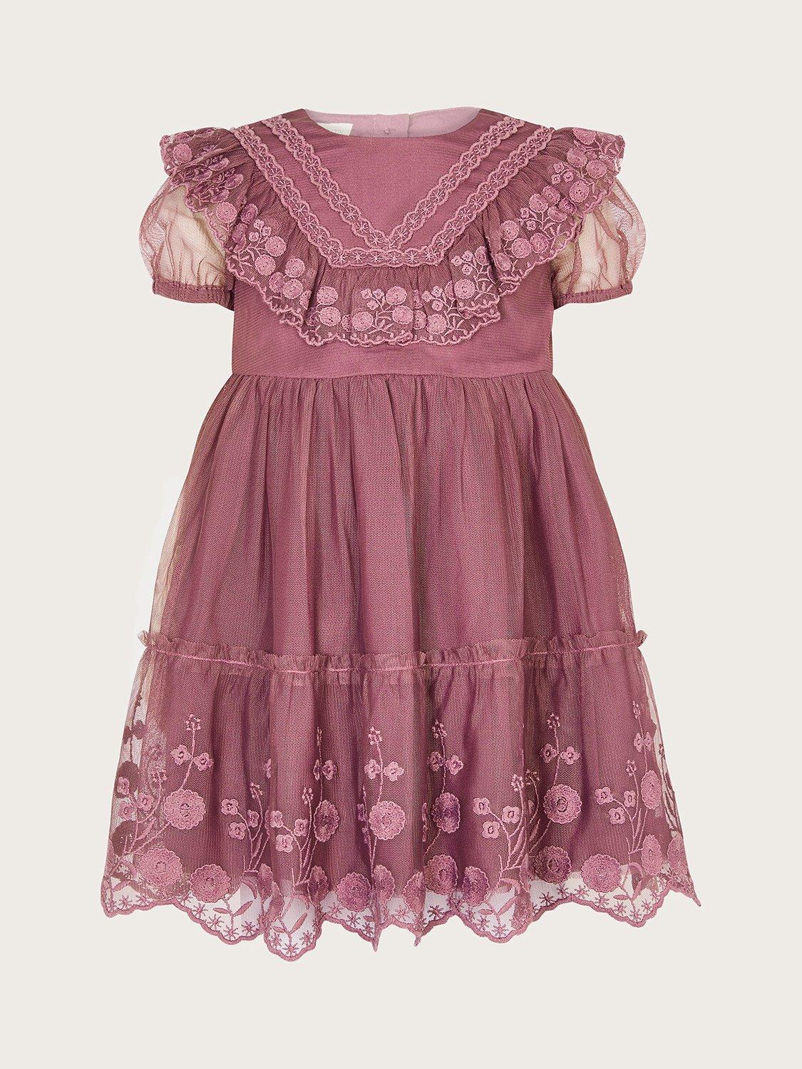 Monsoon Baby Embroidered Mesh Dress, Lilac
