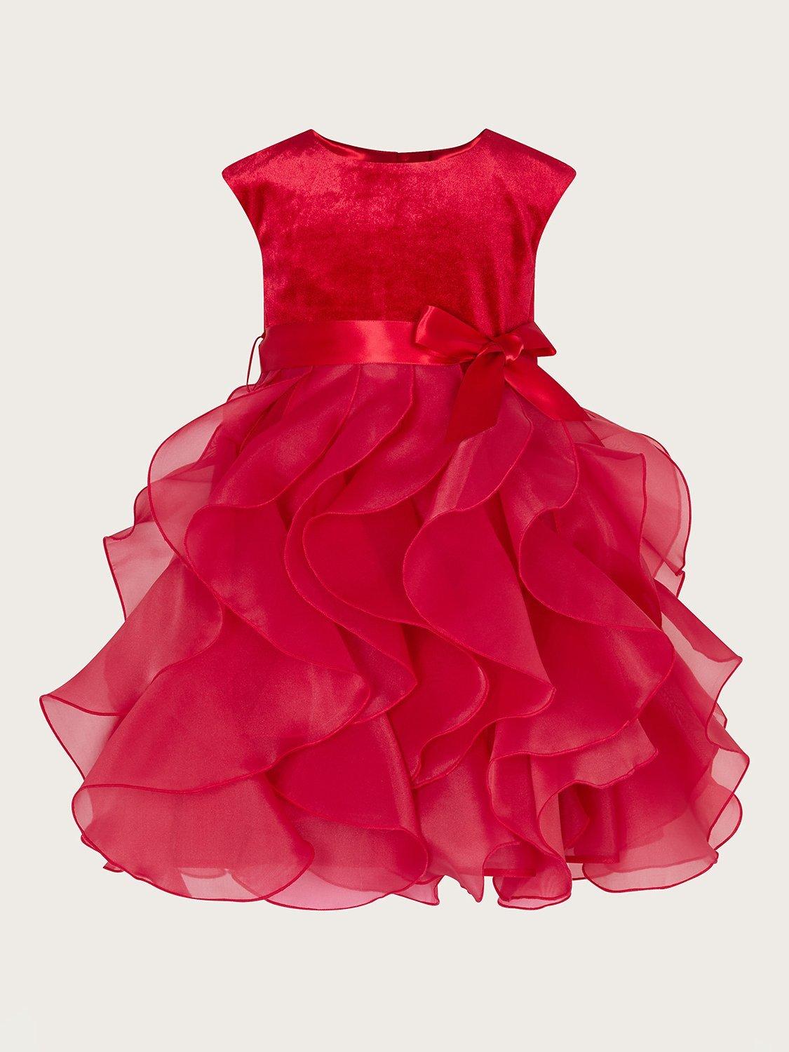 Monsoon Baby Velvet CanCan Ruffle Party Dress, Red