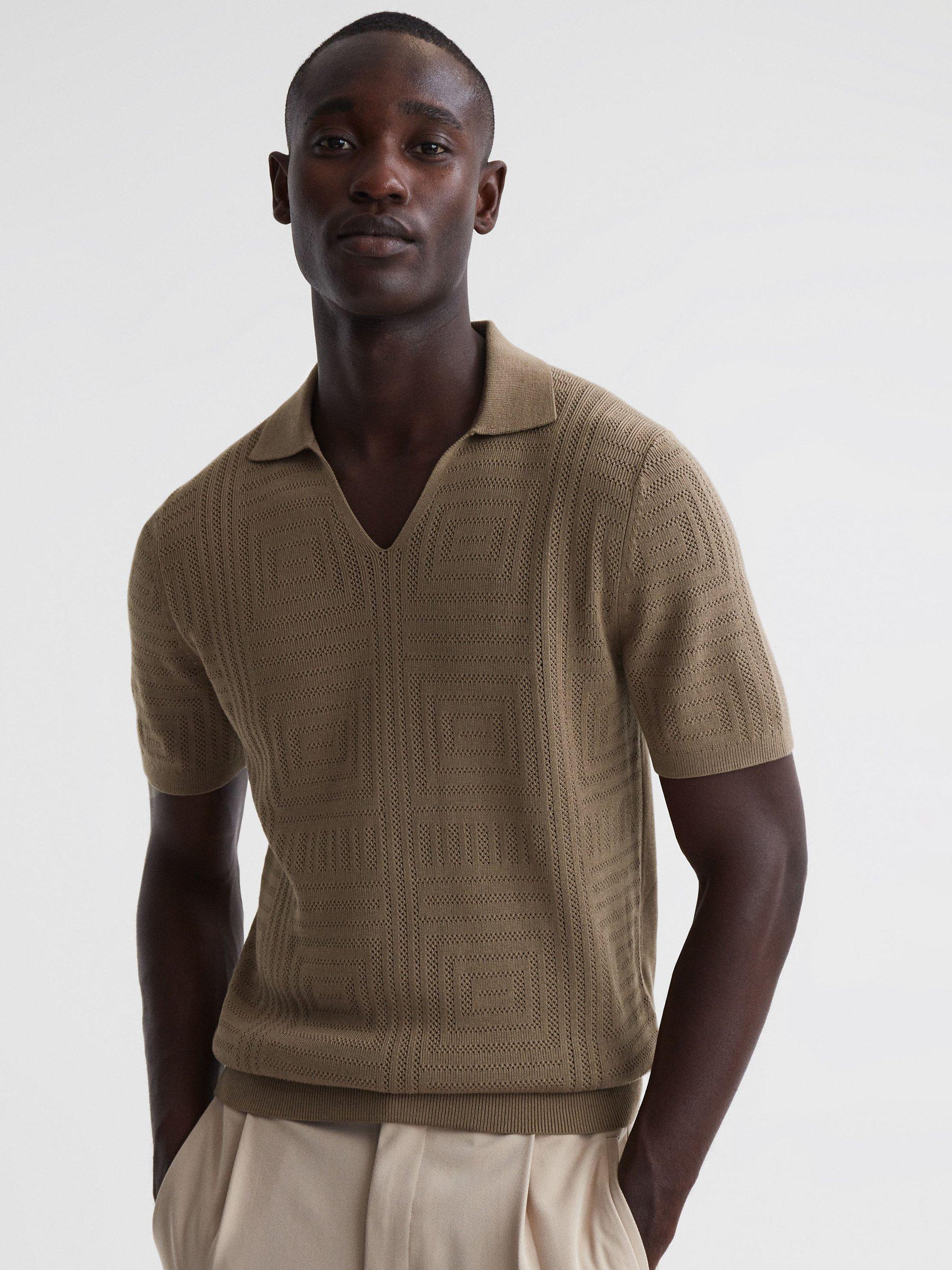 Reiss Thames Textured Knit Polo Shirt, Bronze