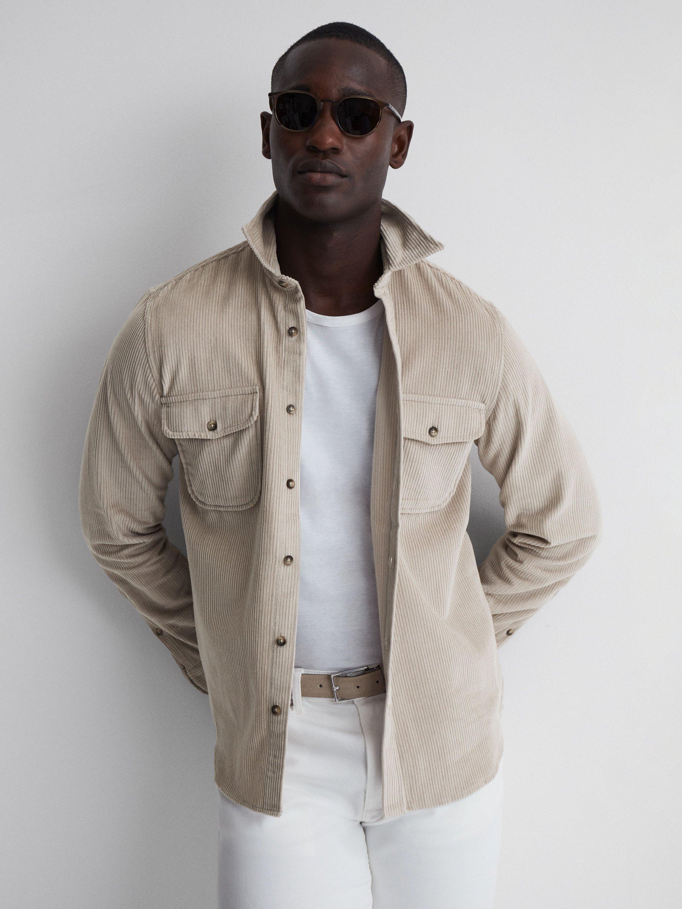 Reiss Bonucci Long Sleeve Corduroy Overshirt, Mink