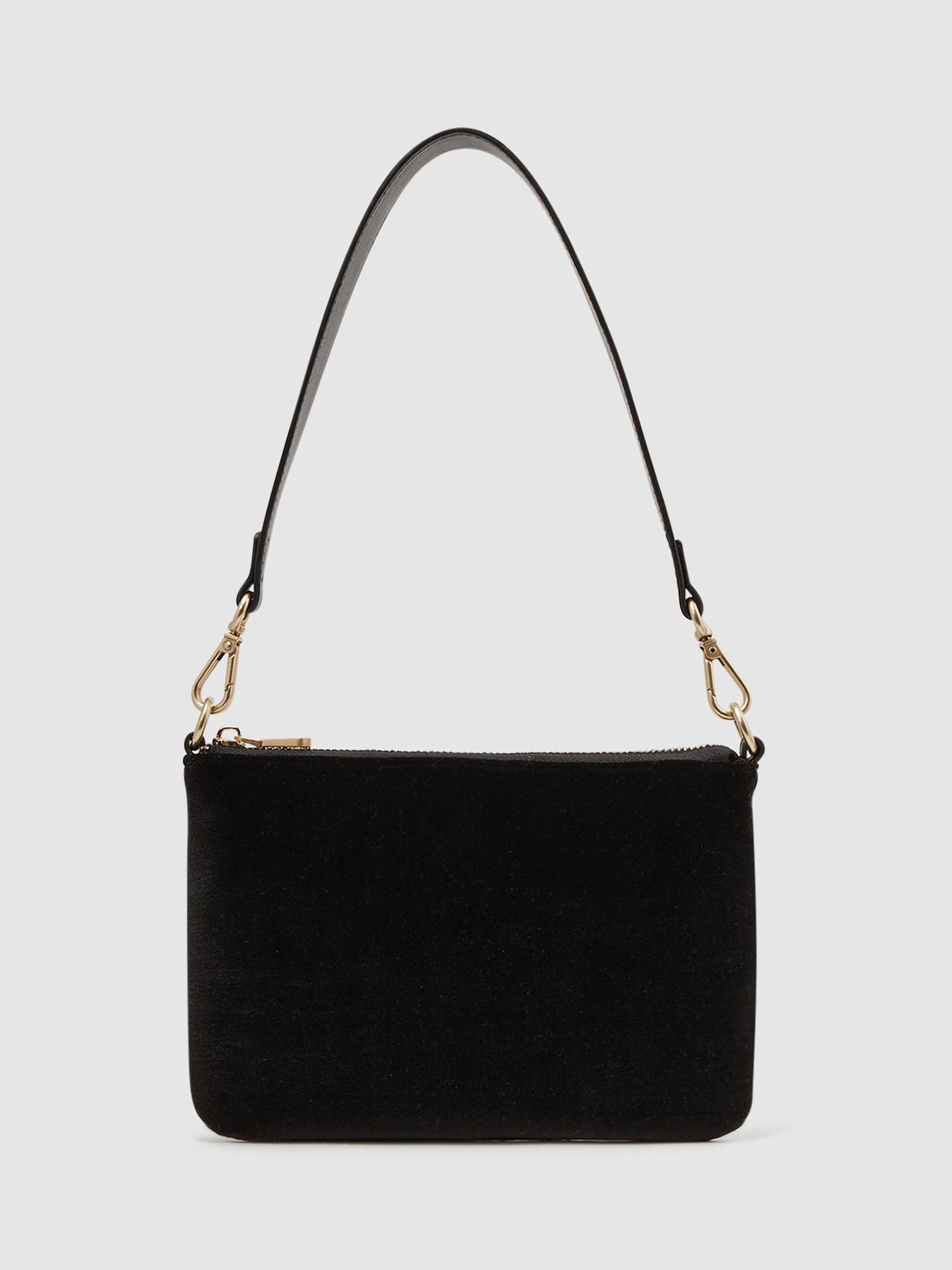 Reiss Bleeker Velvet Shoulder Bag, Black