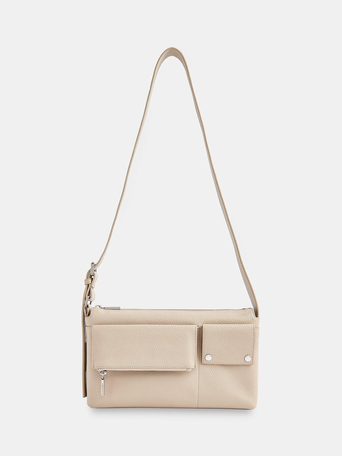 Whistles Tilda Leather Pocket Shoulder Bag, Taupe