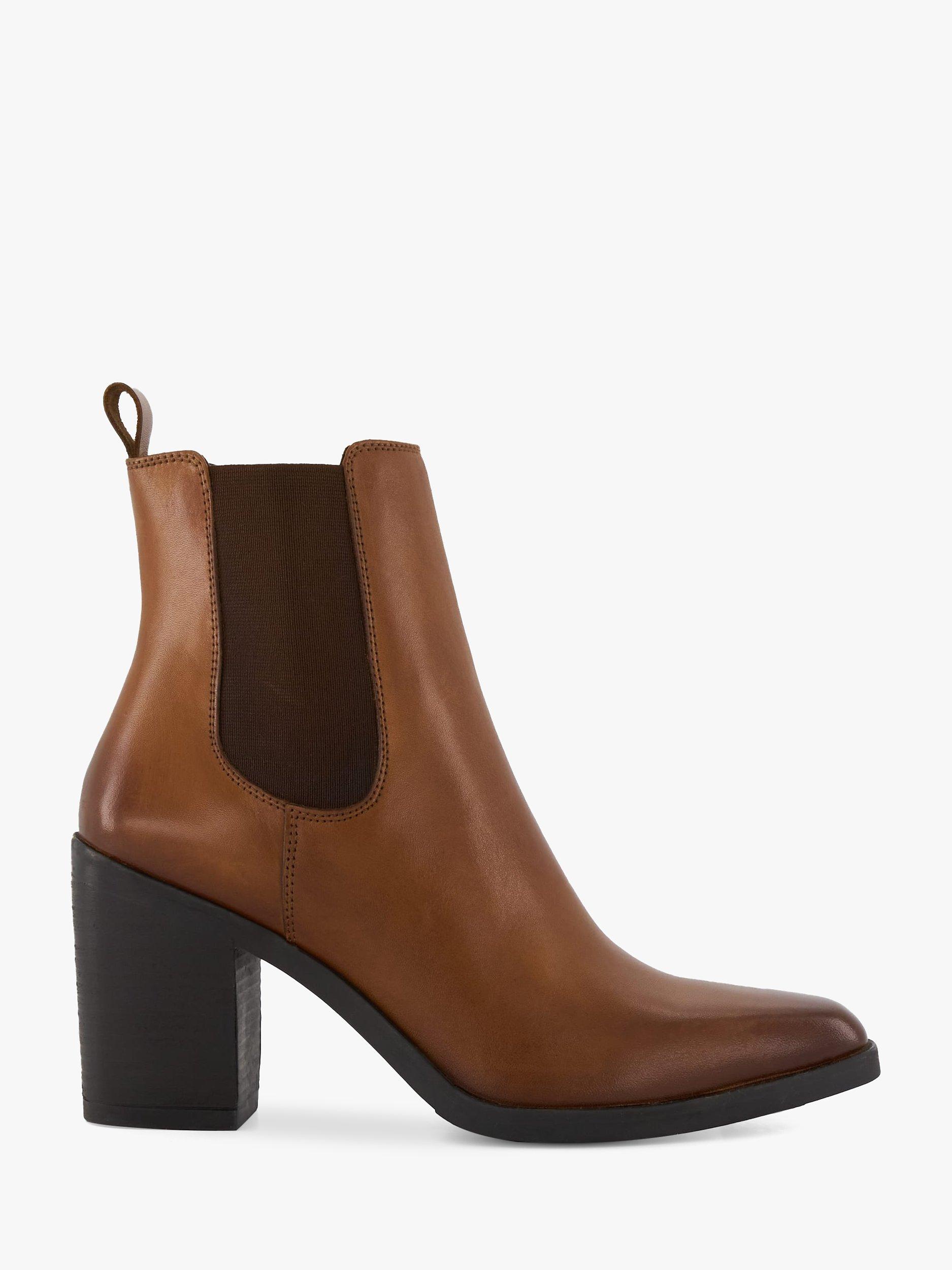 Dune Promising Block Heel Leather Chelsea Boots, Tan