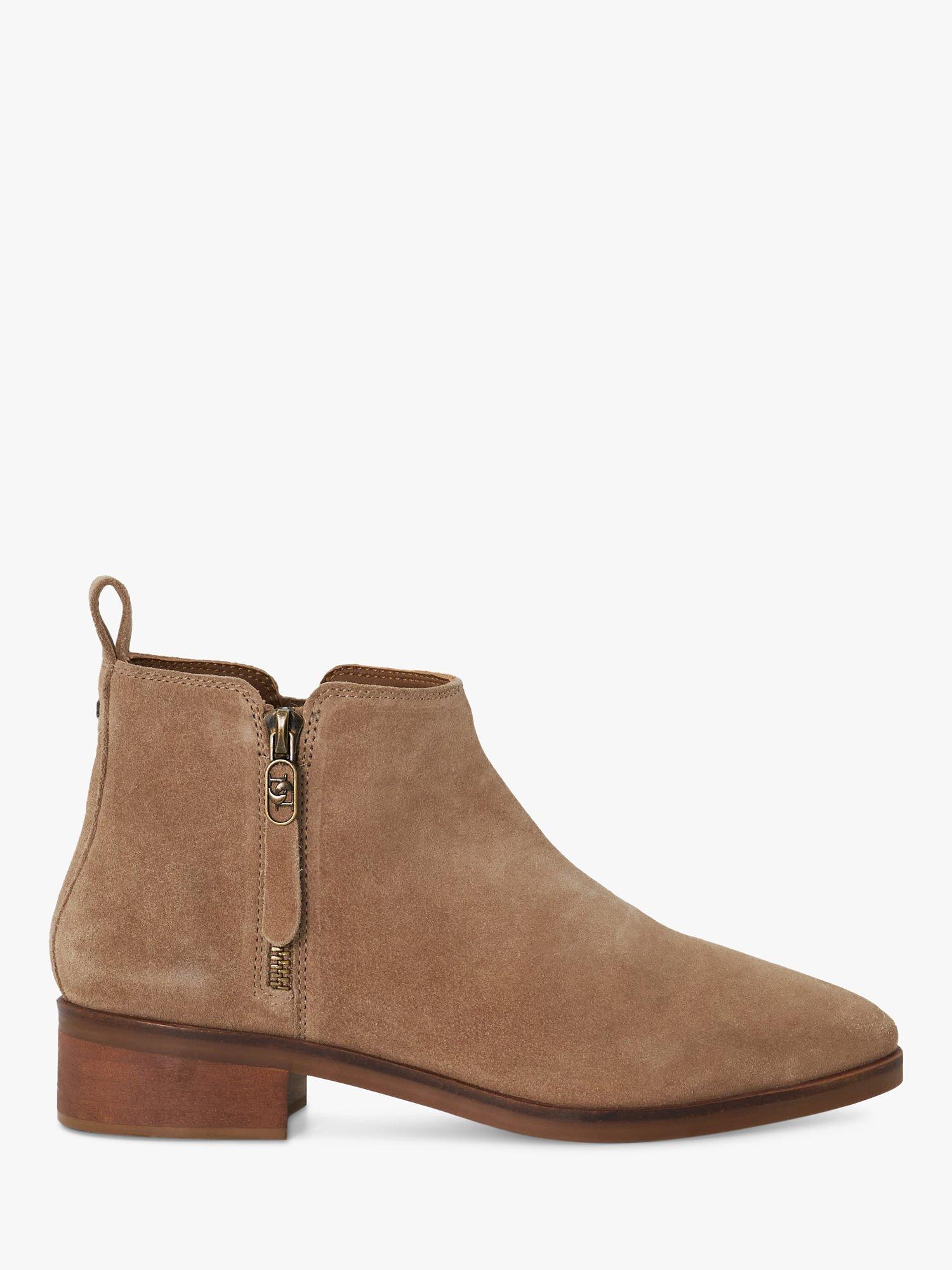 Dune Progress Suede Side Zip Short Ankle Boots Taupe