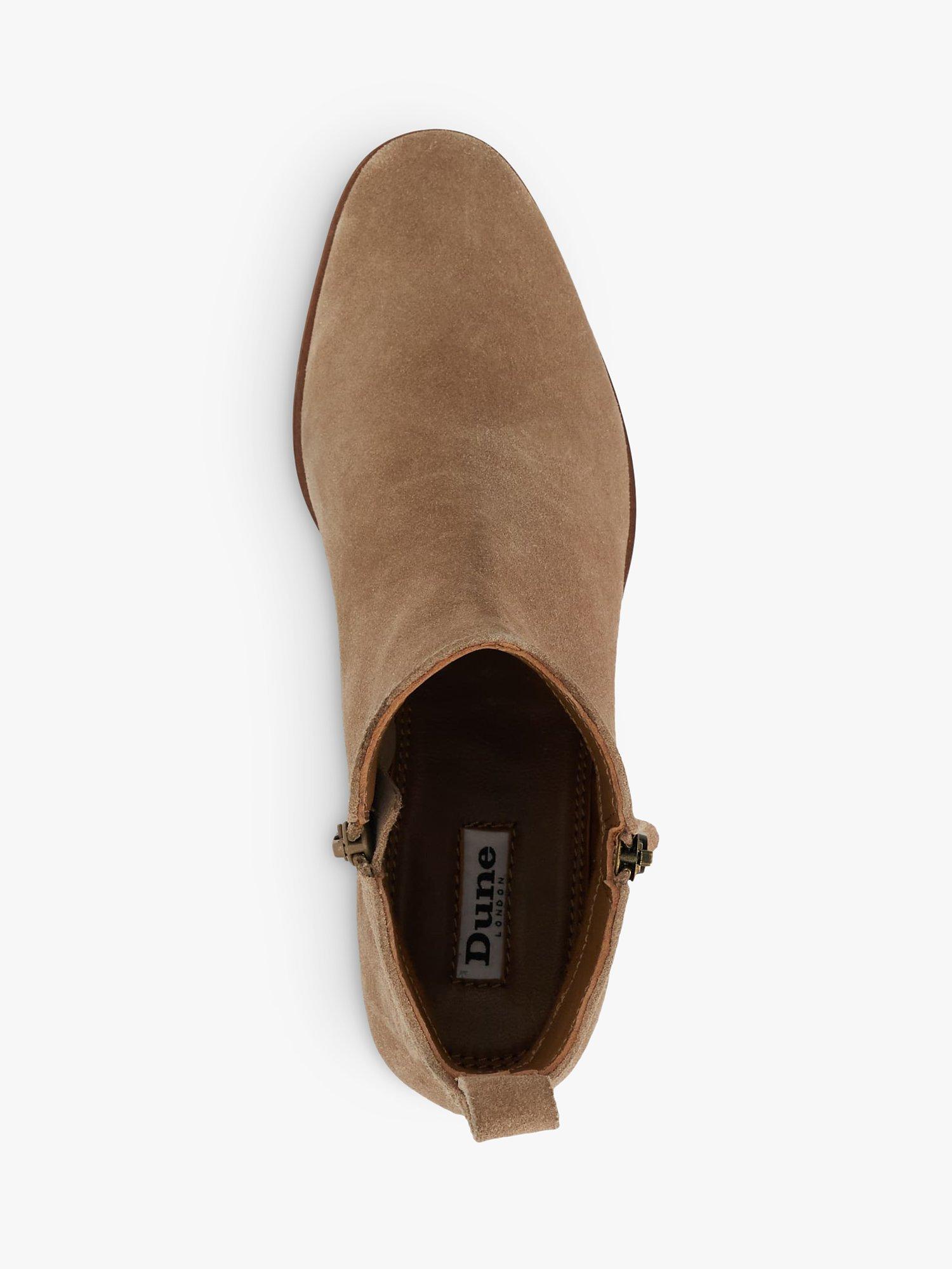 Dune Progress Suede Side Zip Short Ankle Boots Taupe