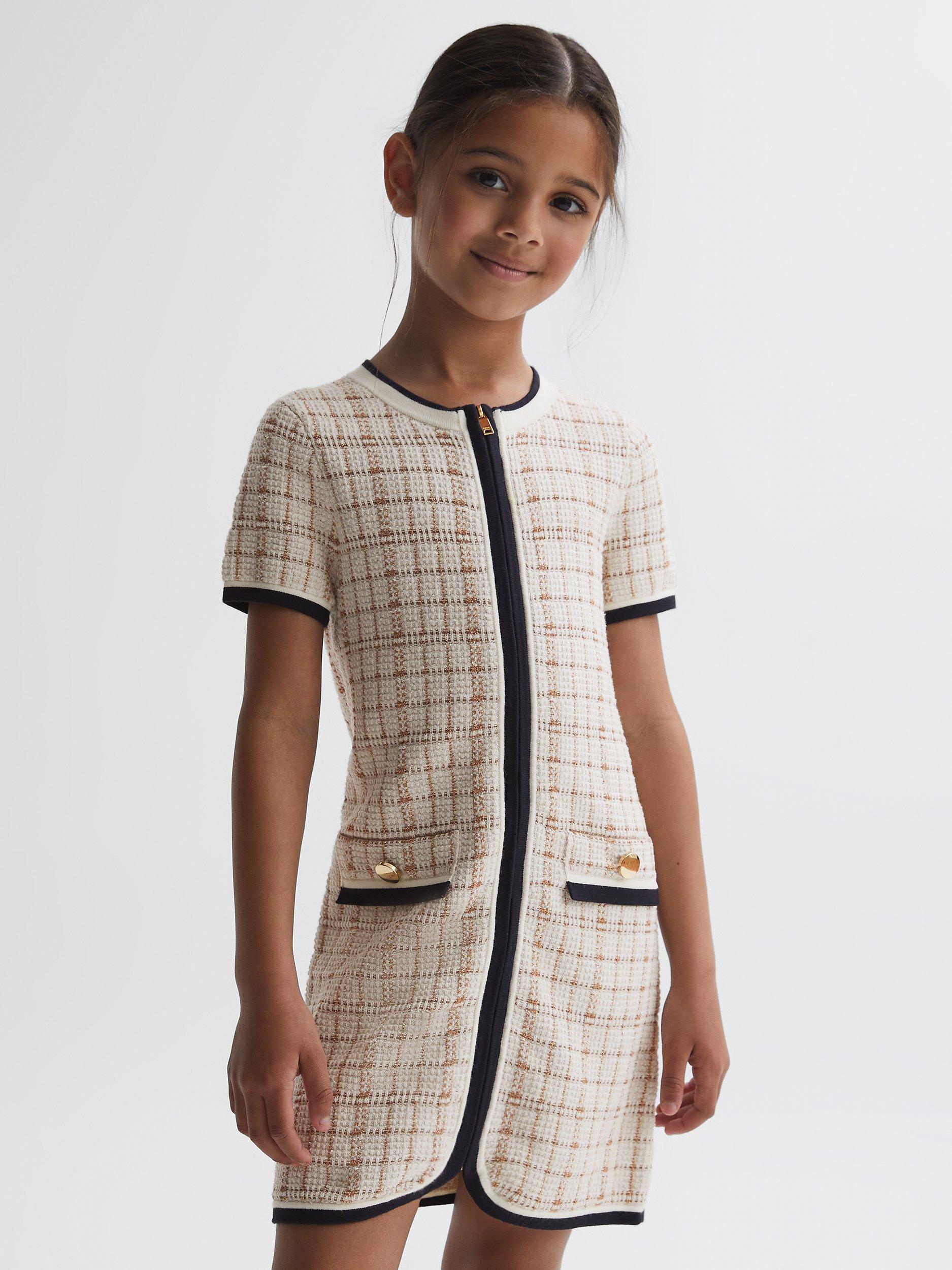 Product image 1 of 5, which shows Reiss Kids' Mila Cotton Blend Check Mini Dress, Pink/Cream, 4-5 years