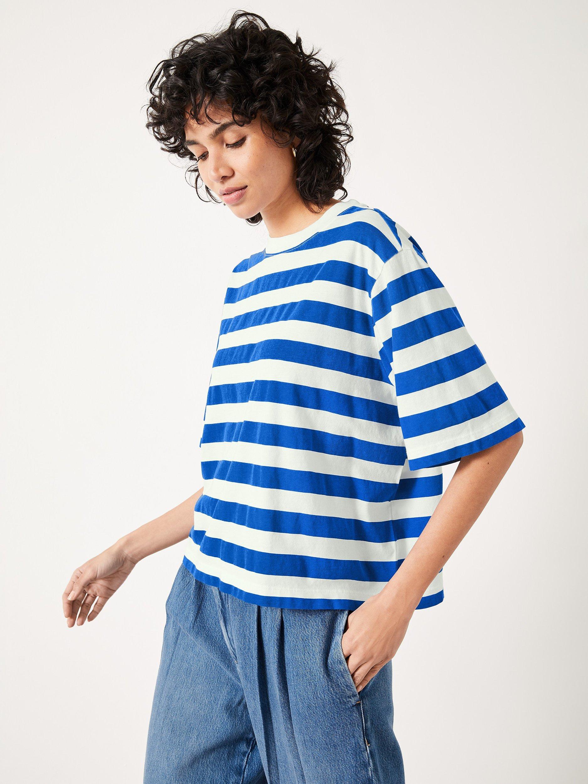 HUSH Striped Boxy T-Shirt, Blue/White