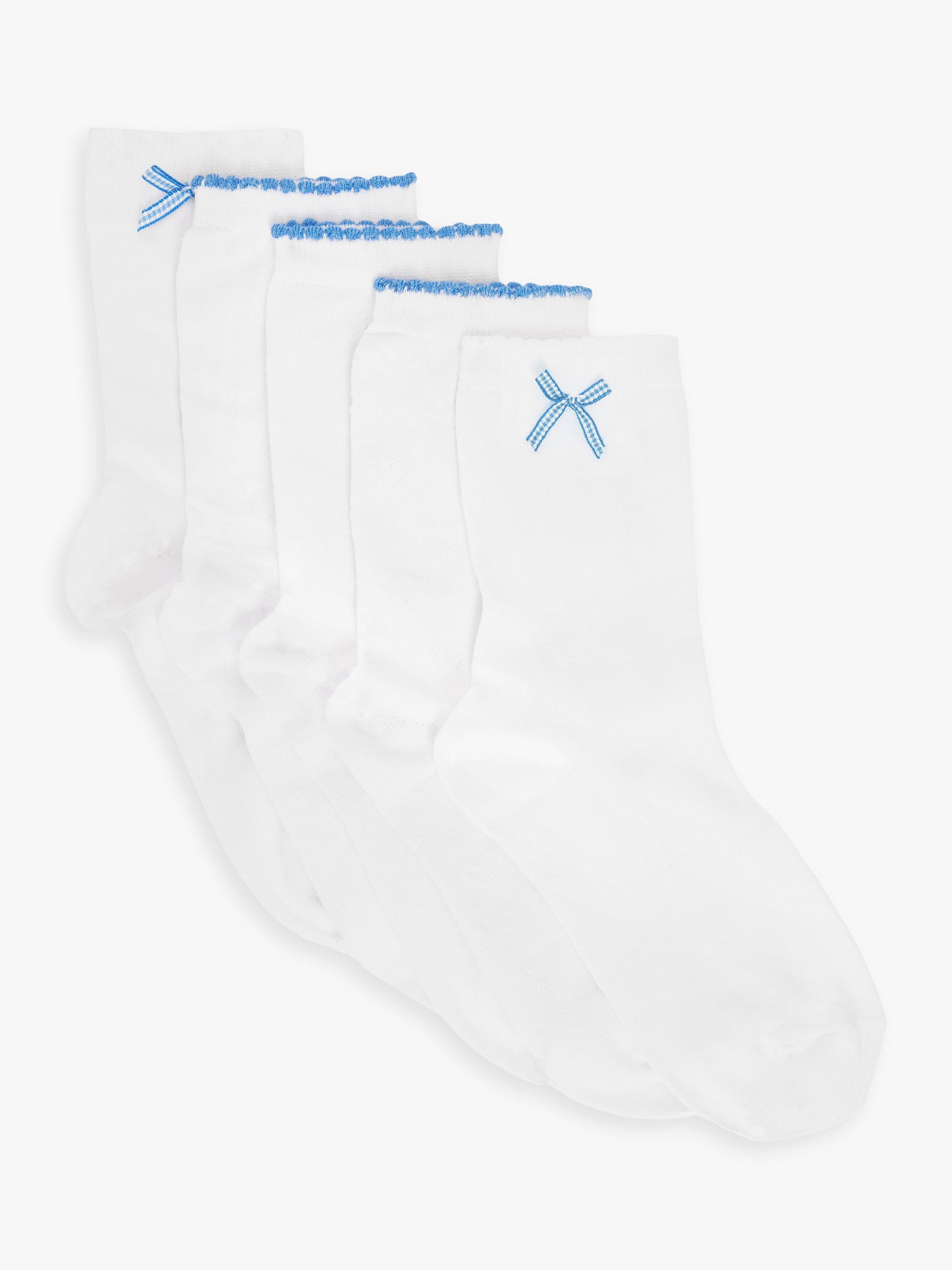 John Lewis Kids' Gingham Heart Socks, Pack of 5, Blue/White
