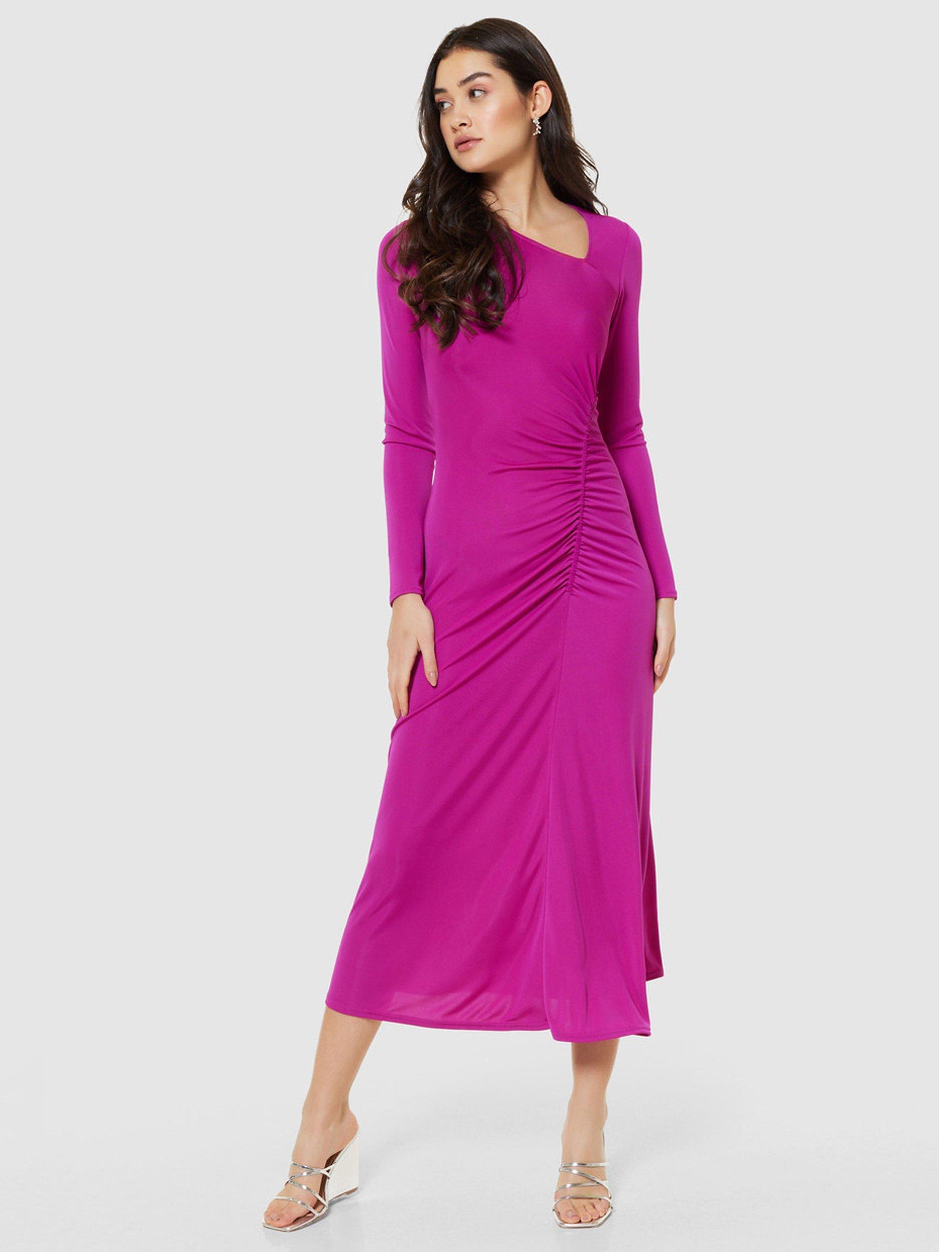 Closet London Asymmetric Neck A-Line Midi Dress, Magenta