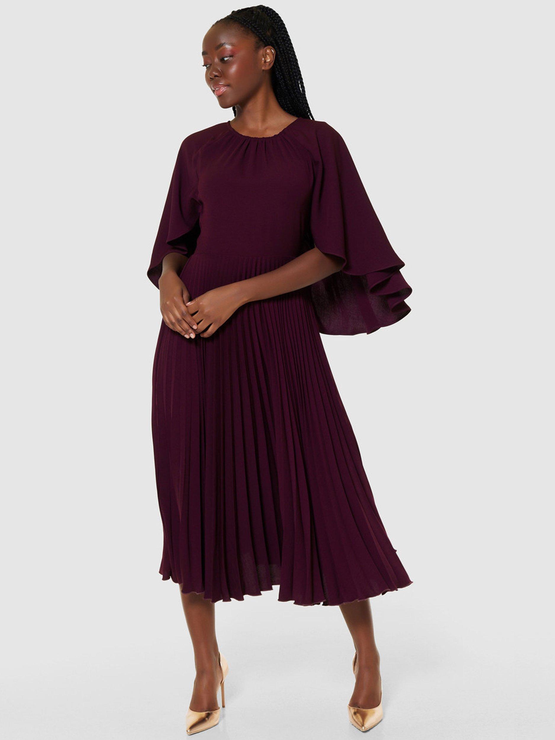 Closet London Pleated Midi Dress, Maroon