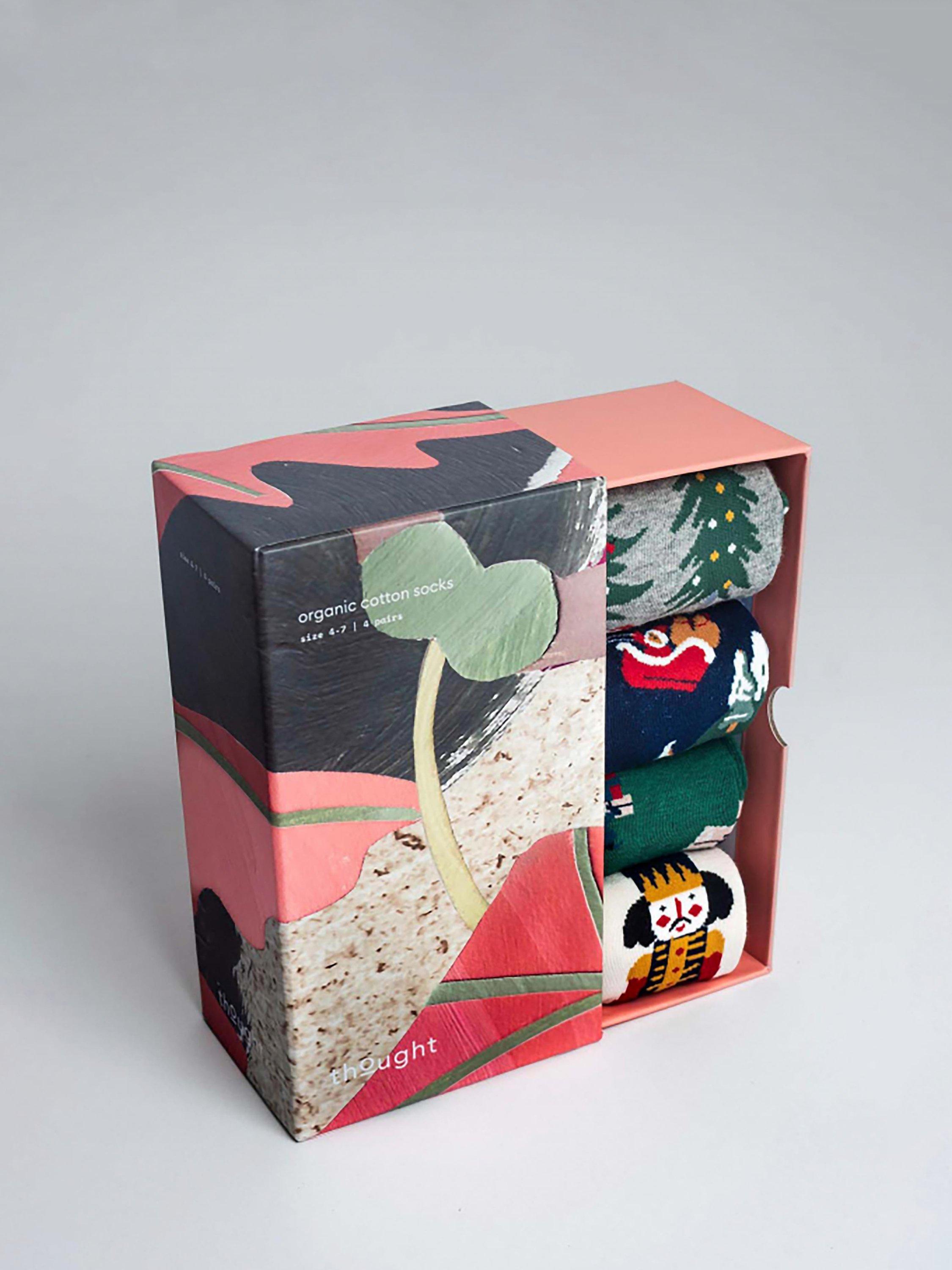 Thought Eleodora Organic Cotton Blend Sock Box, Pack of 4, Multi