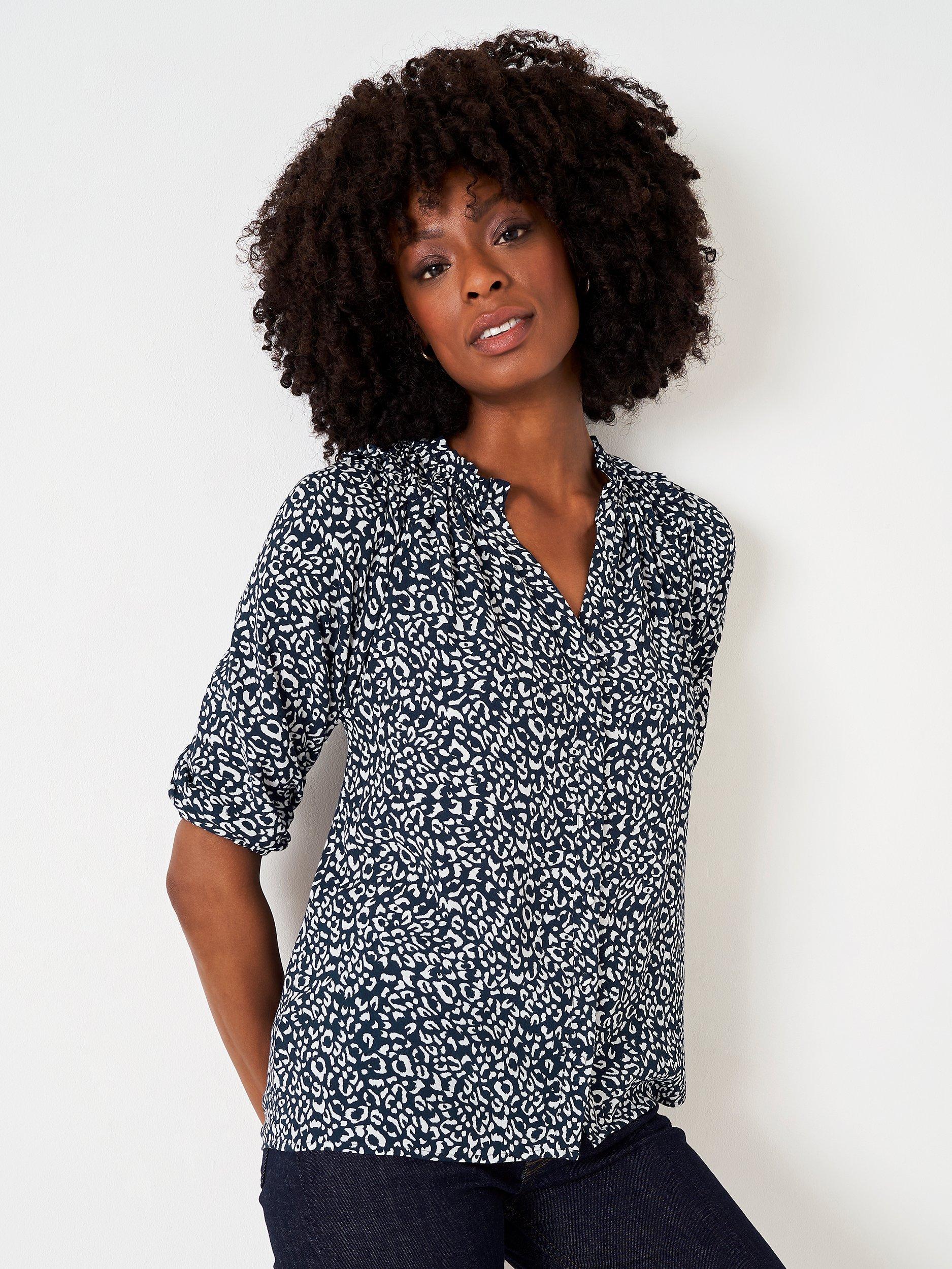 Crew Clothing Annabel Animal Print Blouse, Blue