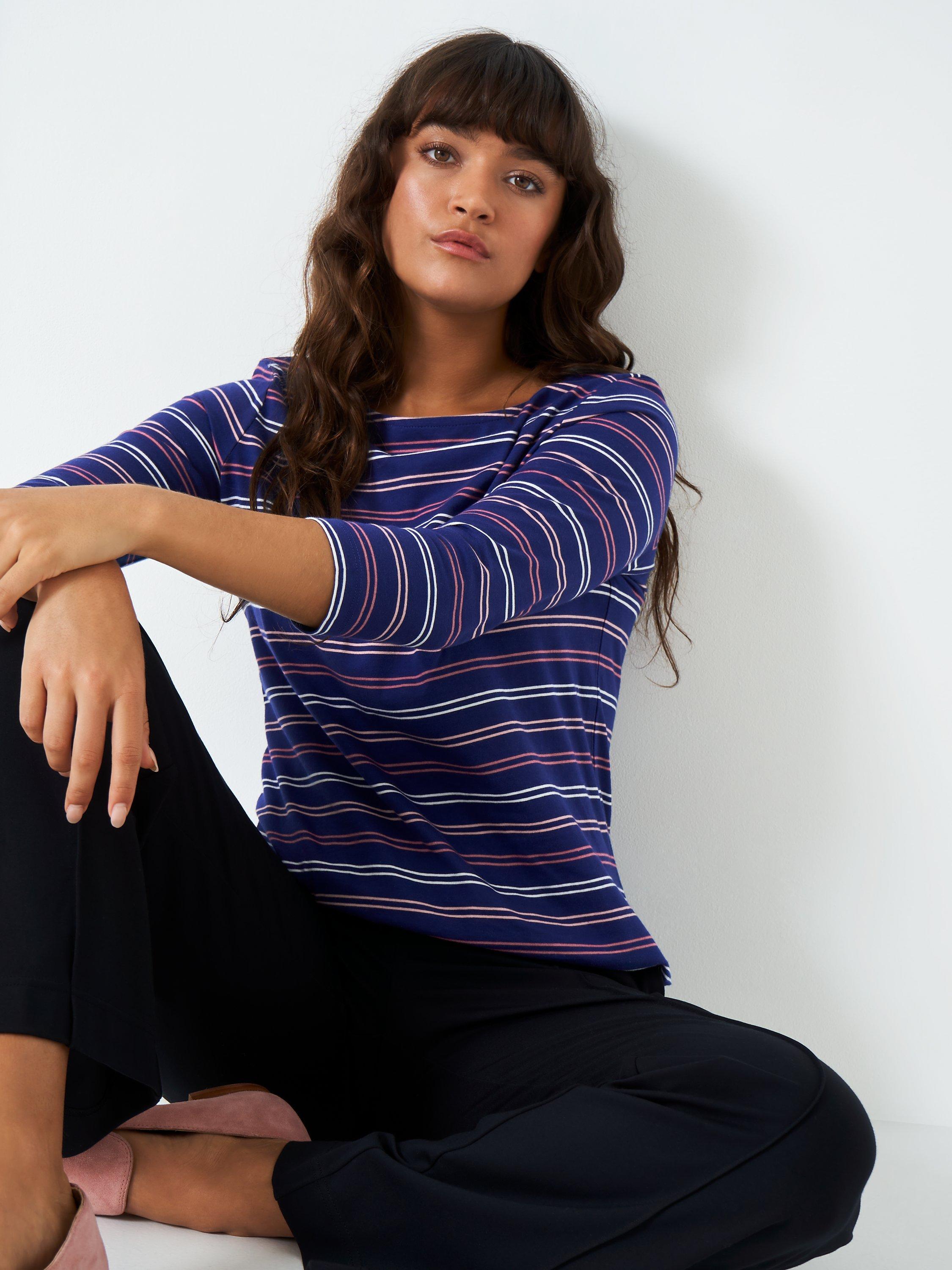 Crew Clothing Essential Breton Stripe Top, Blue/Multi