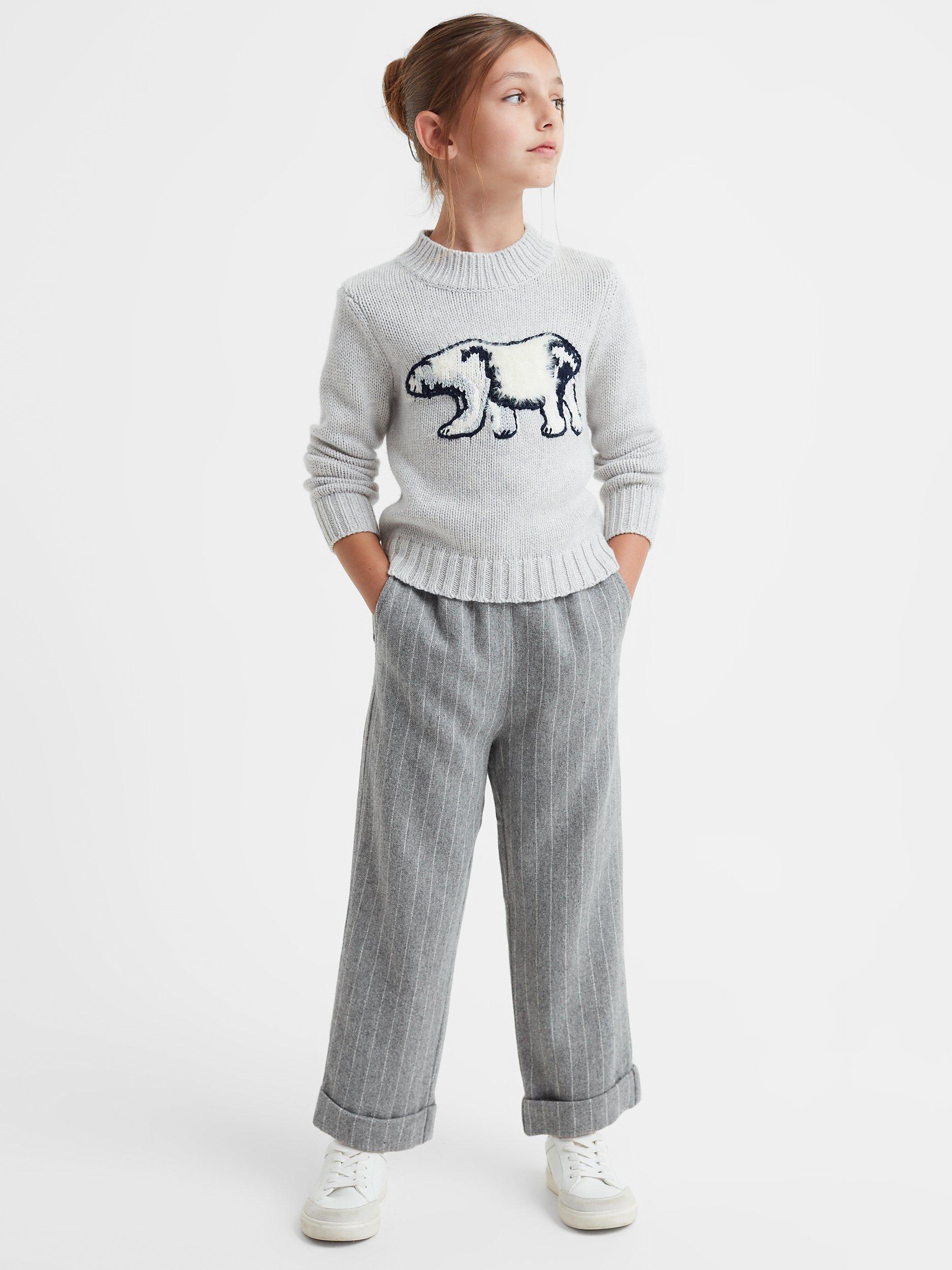 Reiss Kids' Faye Wool Blend Stripe Trousers, Grey