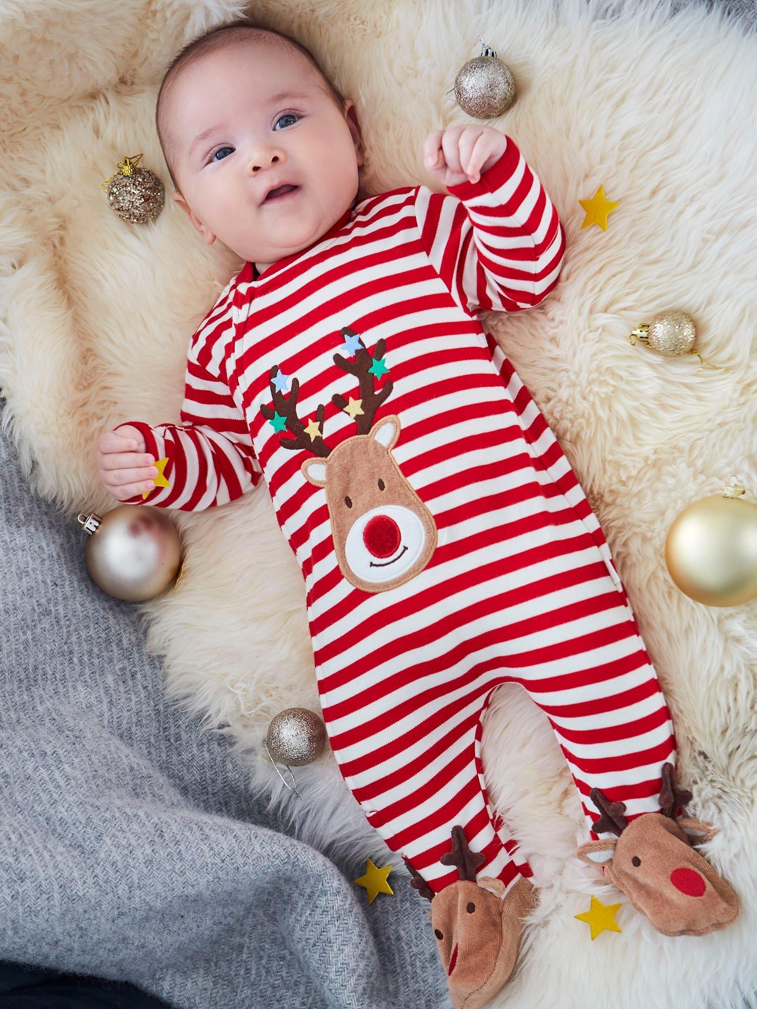 JoJo Maman Bébé Baby Reindeer Applique Sleepsuit, Red