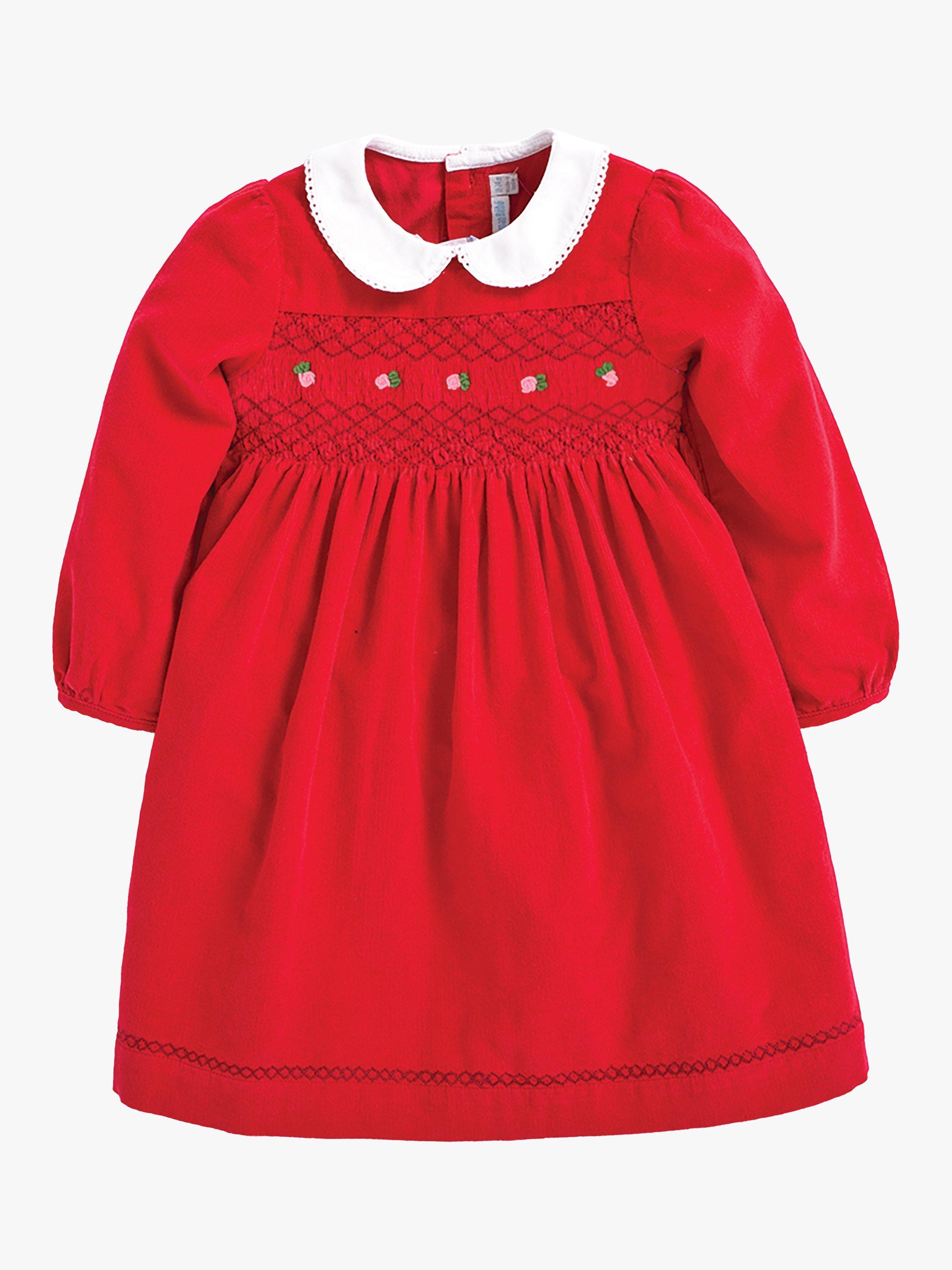 JoJo Maman Bébé Baby Floral Smocked Cord Party Dress, Red