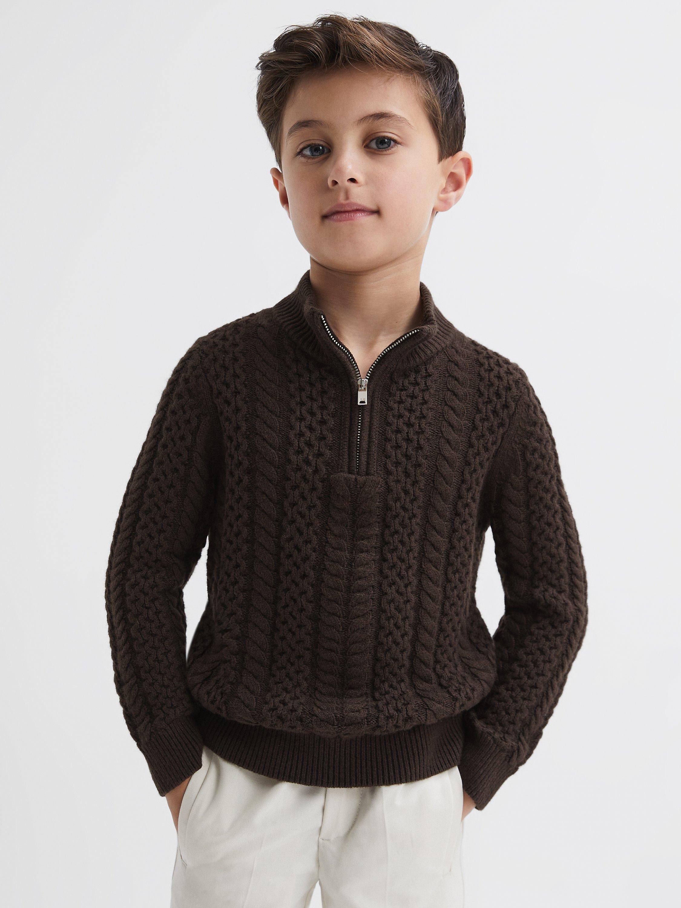 Reiss Kids' Bantham Wool Blend Cable Knit Half Zip Jumper