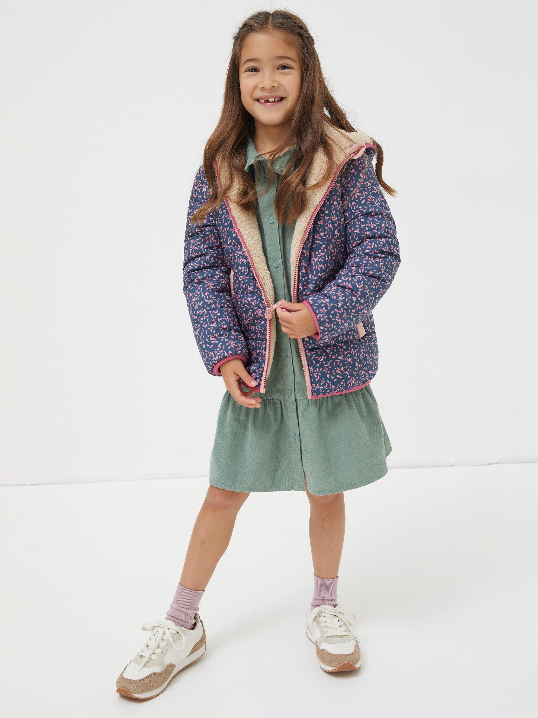 FatFace Kids' Reversible Teddy & Abstract Print Hooded Jacket, Natural/Multi
