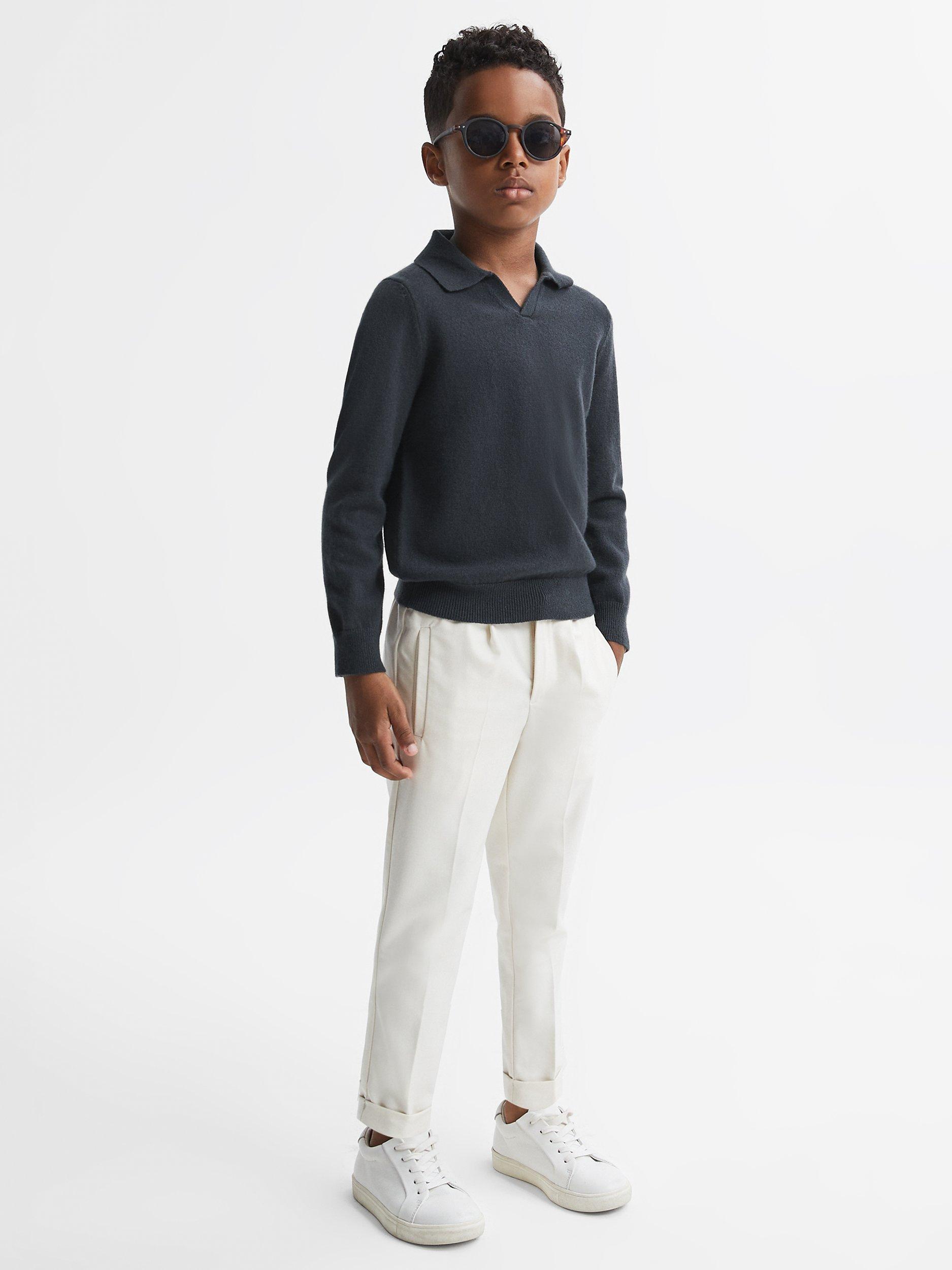 Reiss Kids' Swifts Slim Fit Merino Wool Open Collar Jumper, Anthracite Grey