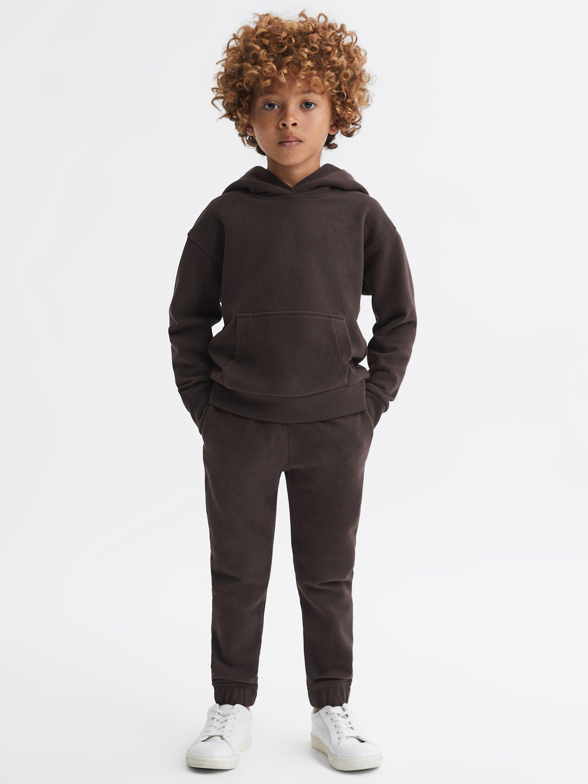 Reiss Kids' Alexander Cotton Jersey Hoodie, Chocolate