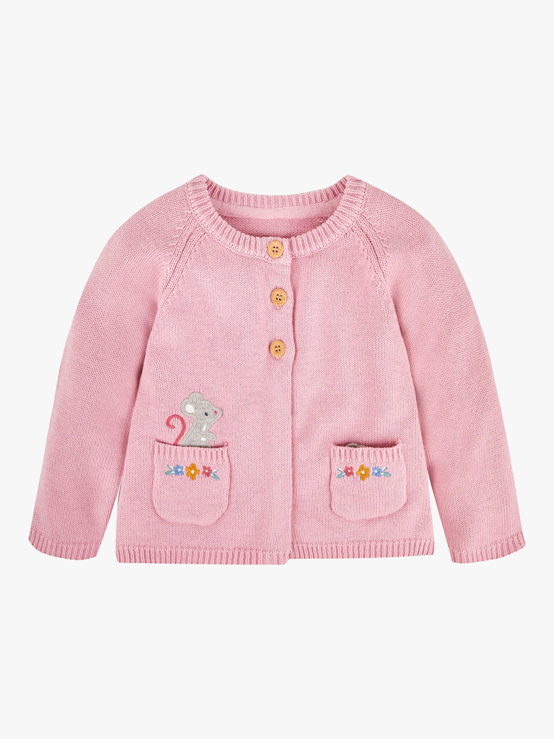 JoJo Maman Bébé Baby Mouse Appliqué Pocket Cardigan, Pink