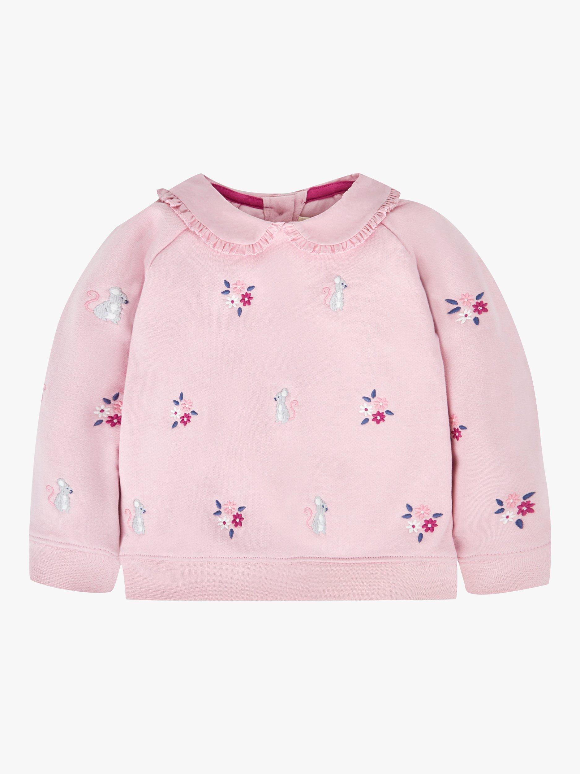 JoJo Maman Bébé Kids' Mouse Floral Embroidered Jumper, Pink