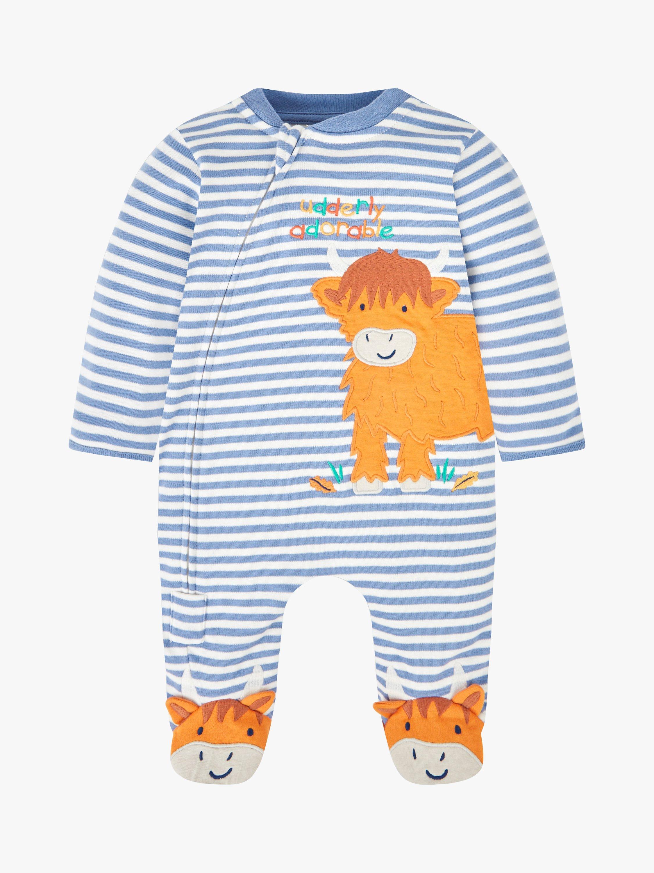 JoJo Maman Bébé Baby Cow Stripe Sleepsuit, Navy/Multi