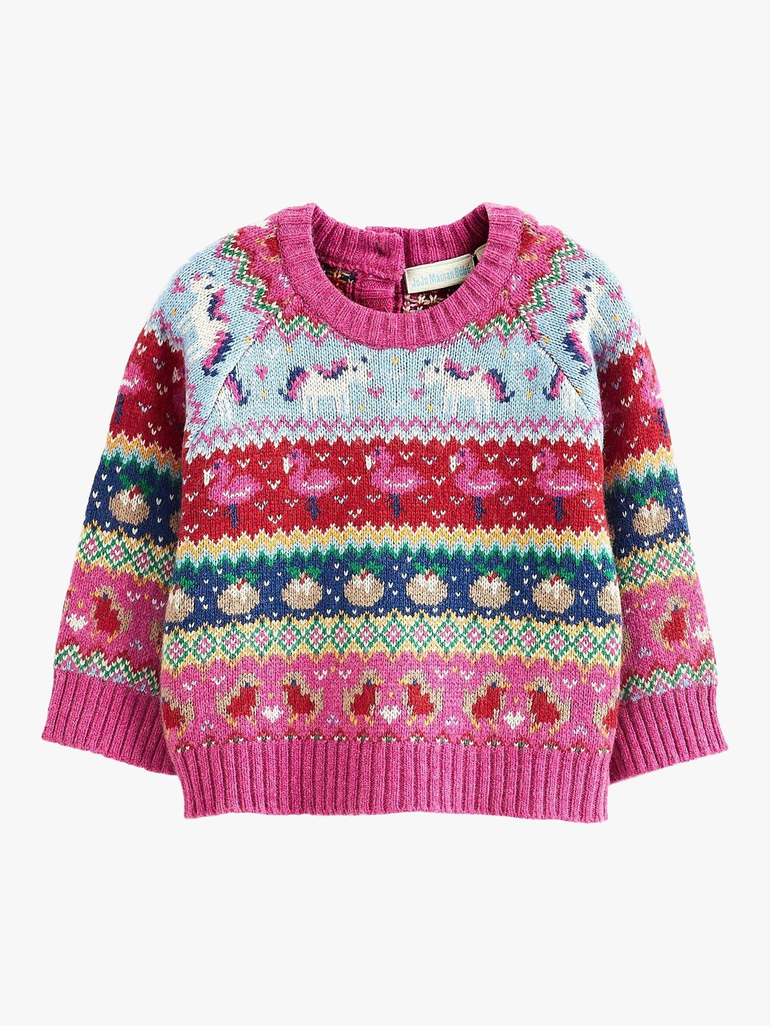 JoJo Maman Bébé Baby Unicorn Festive Fair Isle Knit Jumper, Multi