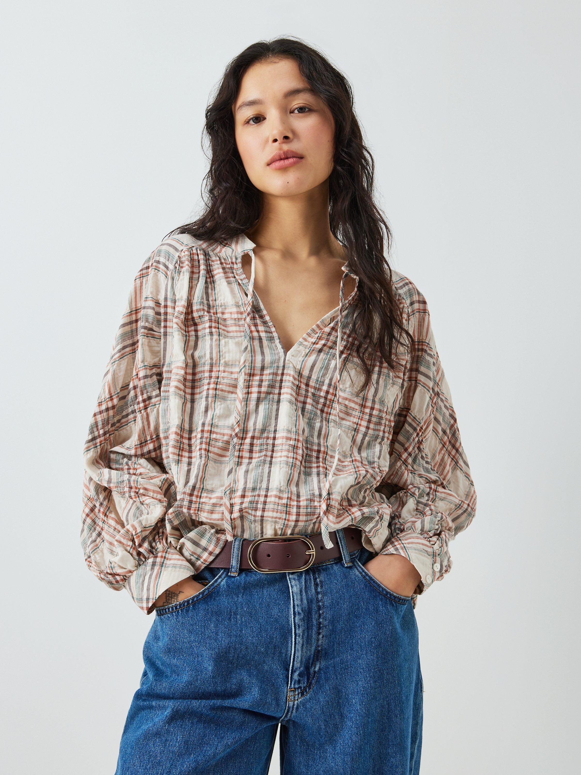 AND/OR Valerie Plaid Check Top, Orange/Multi