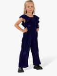 Angel & Rocket Kids' Thea Velvet Ruffle Shoulder Jumpsuit, Blue