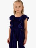 Angel & Rocket Kids' Thea Velvet Ruffle Shoulder Jumpsuit, Blue