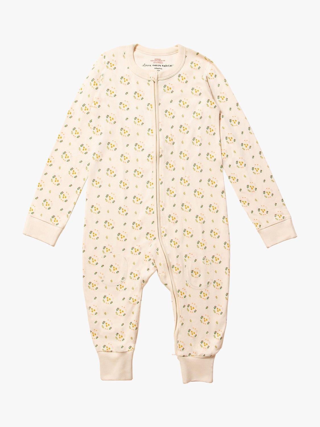 Product image 1 of 4, which shows Little Green Radicals Kids' Quince Flowers Adaptive 2 Way Zip Sleepsuit, Cream, 18-24 months