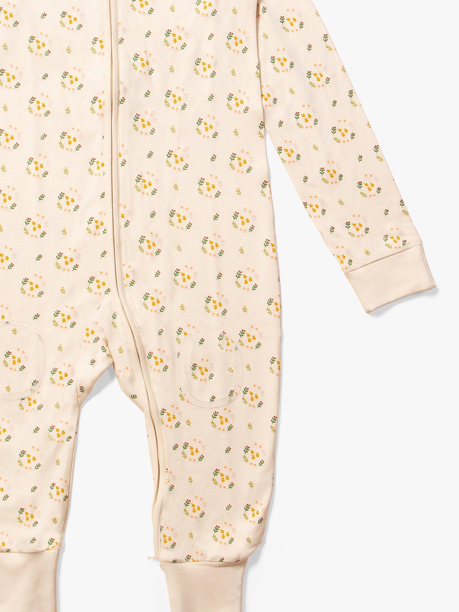 Product image 2 of 4, which shows Little Green Radicals Kids' Quince Flowers Adaptive 2 Way Zip Sleepsuit, Cream, 18-24 months