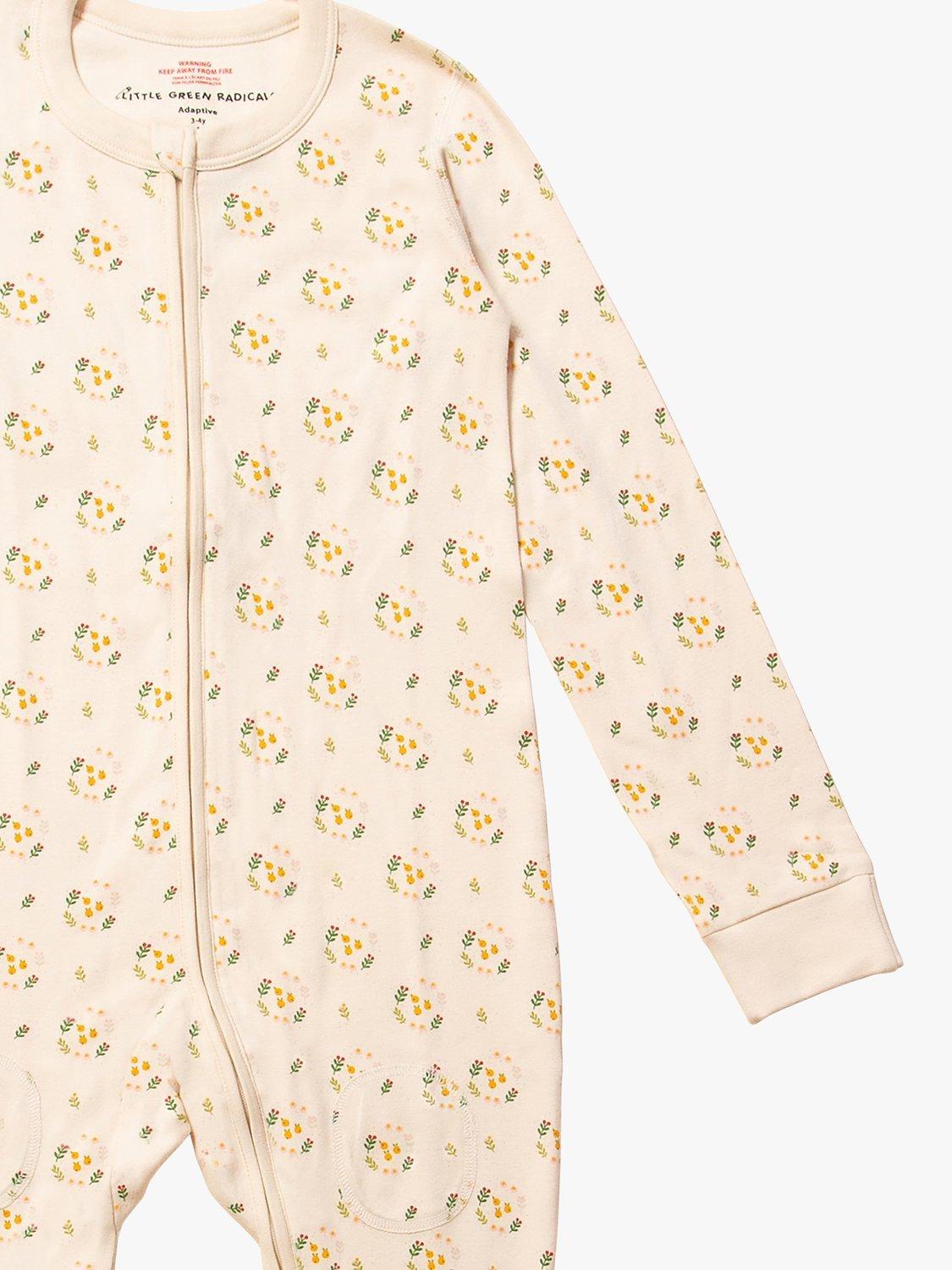 Product image 3 of 4, which shows Little Green Radicals Kids' Quince Flowers Adaptive 2 Way Zip Sleepsuit, Cream, 18-24 months