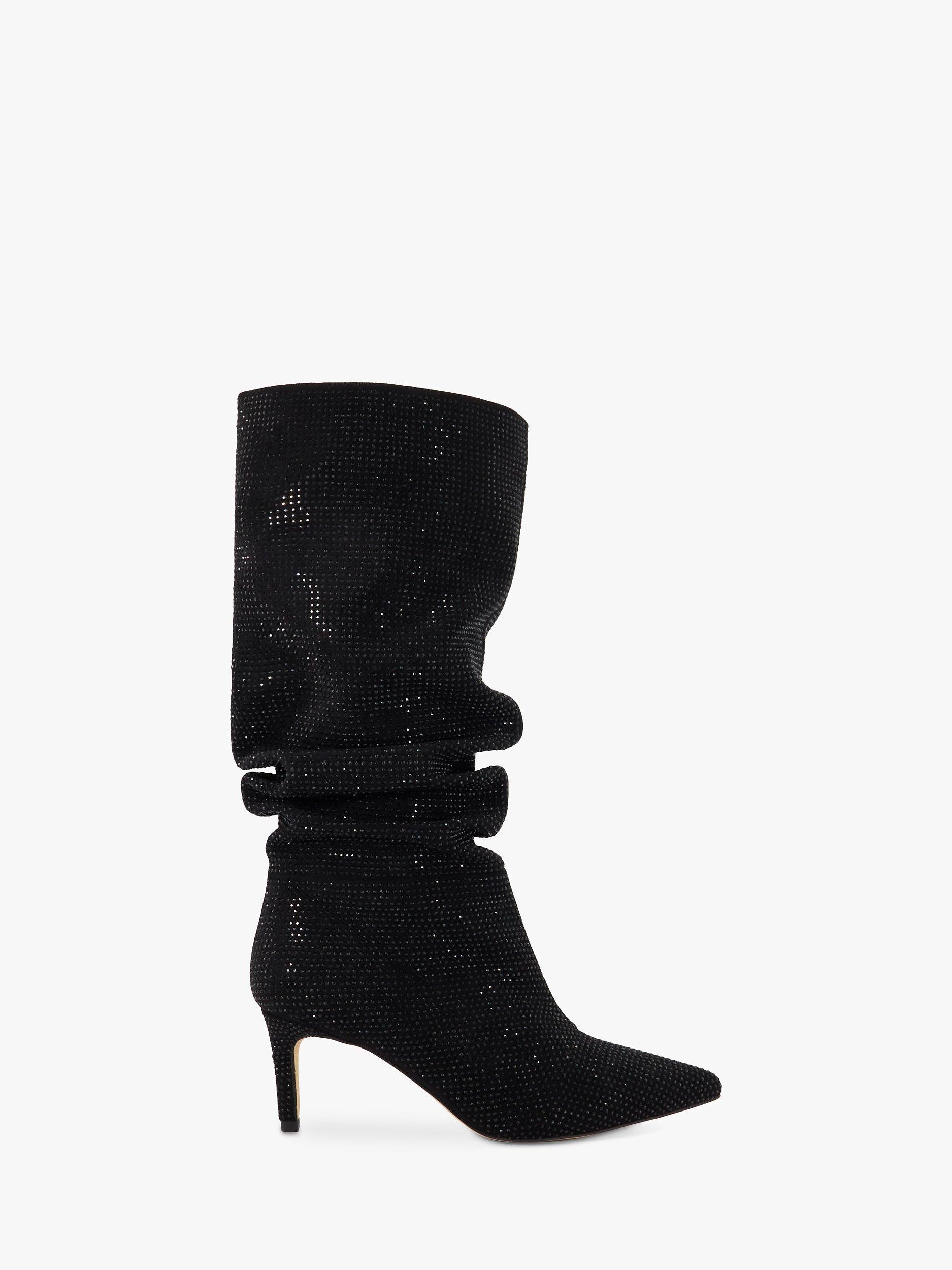 Dune Slouch Embellished Mid Heel Calf Boots Black