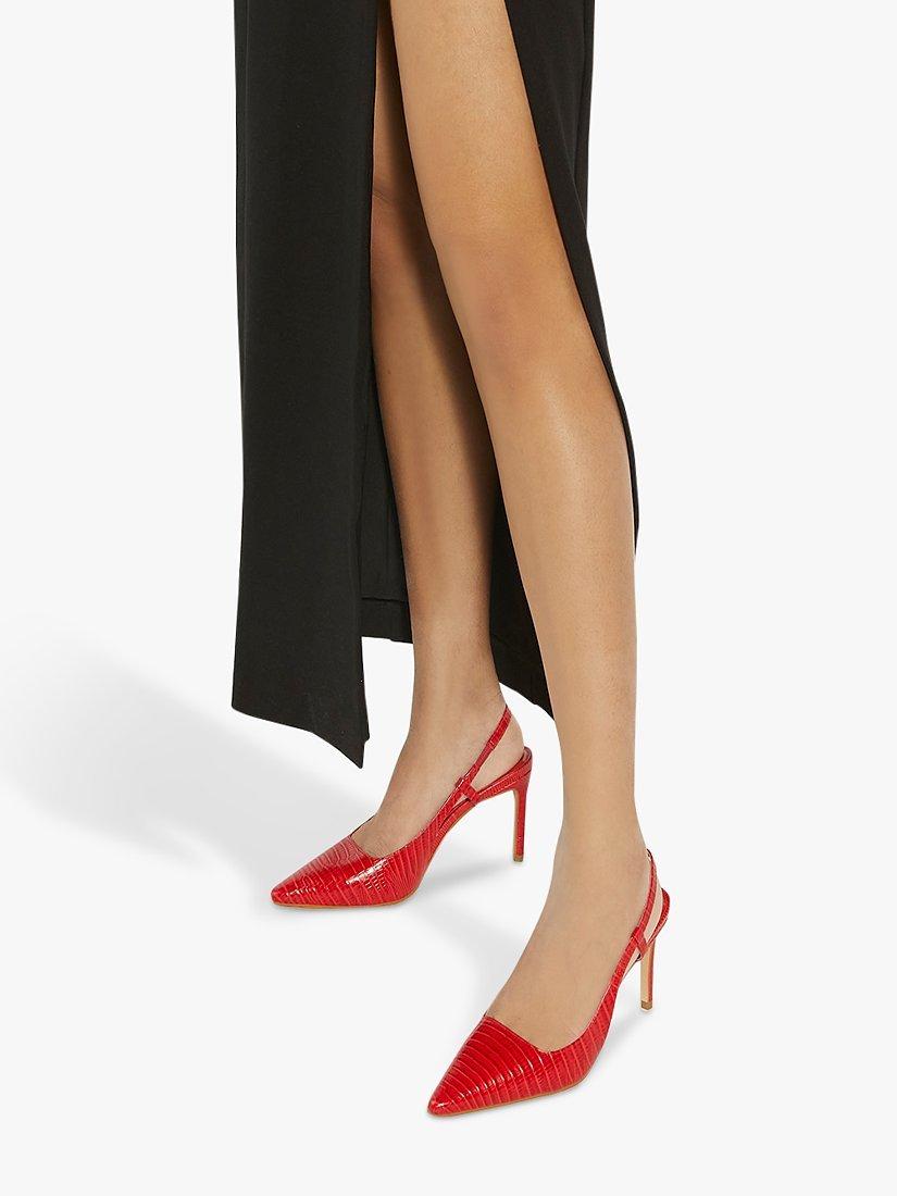 Product image 5 of 5, which shows Dune London Closer Leather Reptile Print Slingback Court Shoes, Red, EU36