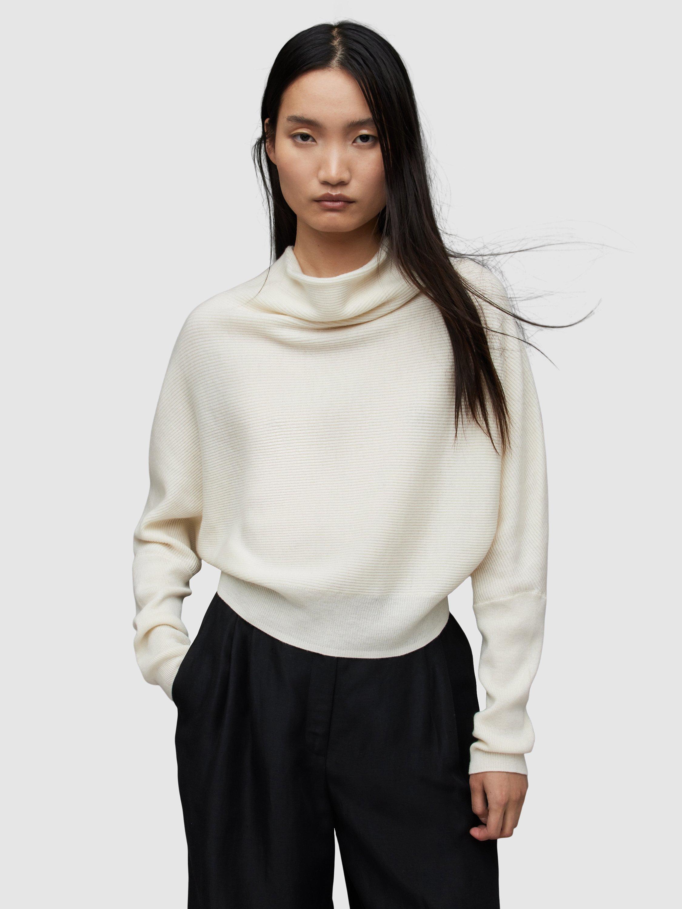 AllSaints Ridley Cropped Wool and Cashmere Jumper, Chalk White