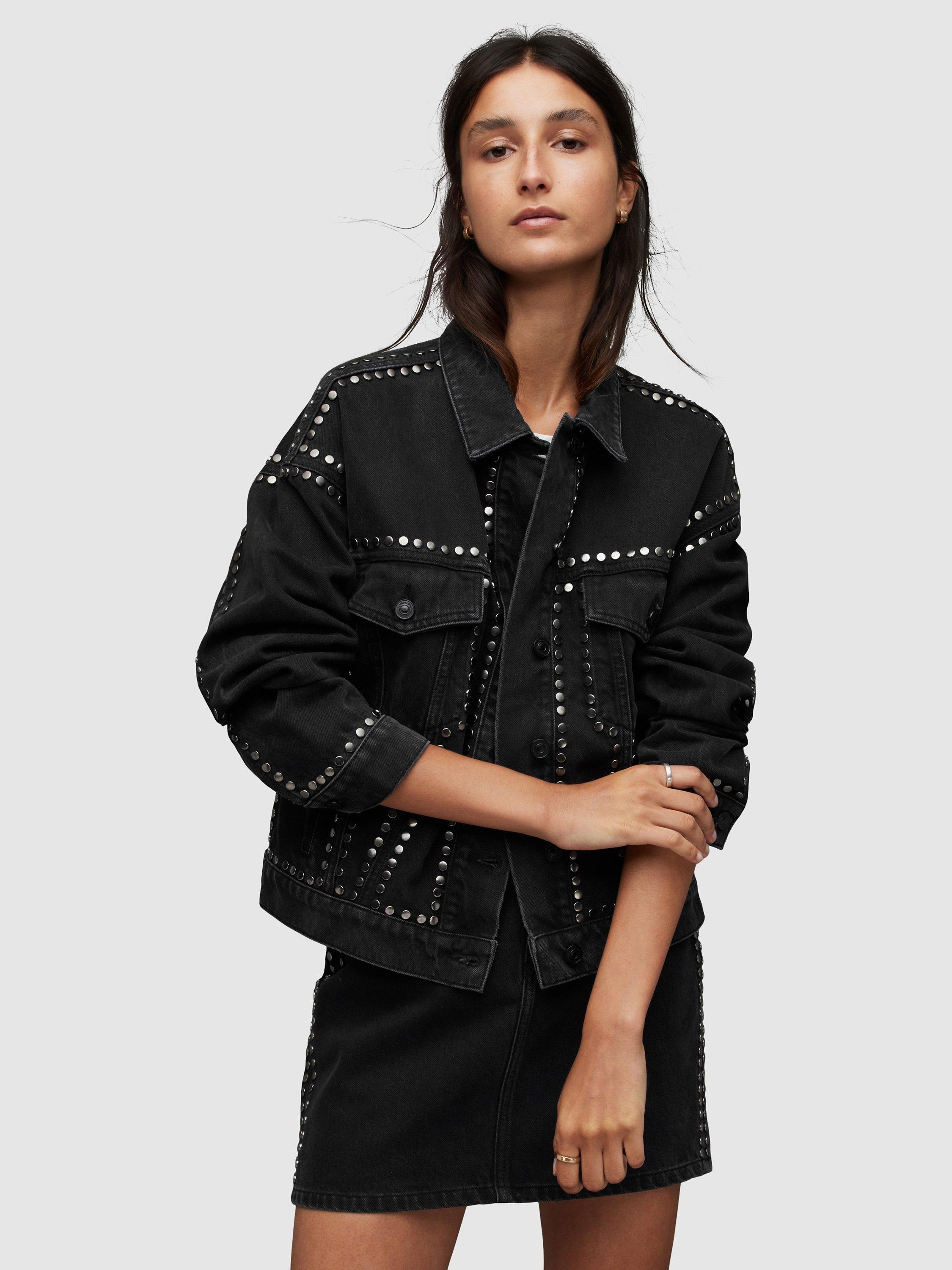 AllSaints Bella Studded Denim Jacket, Black
