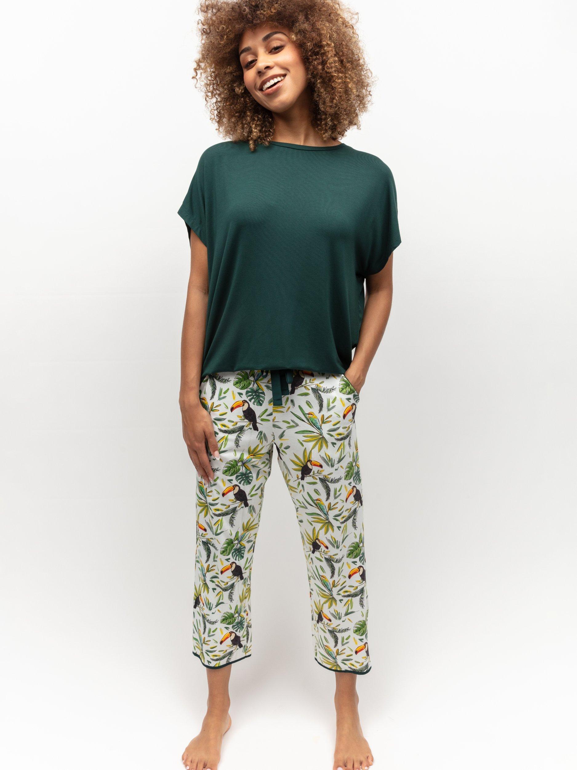 Cyberjammies Toucan Print Cropped Pyjama Set, White/Green