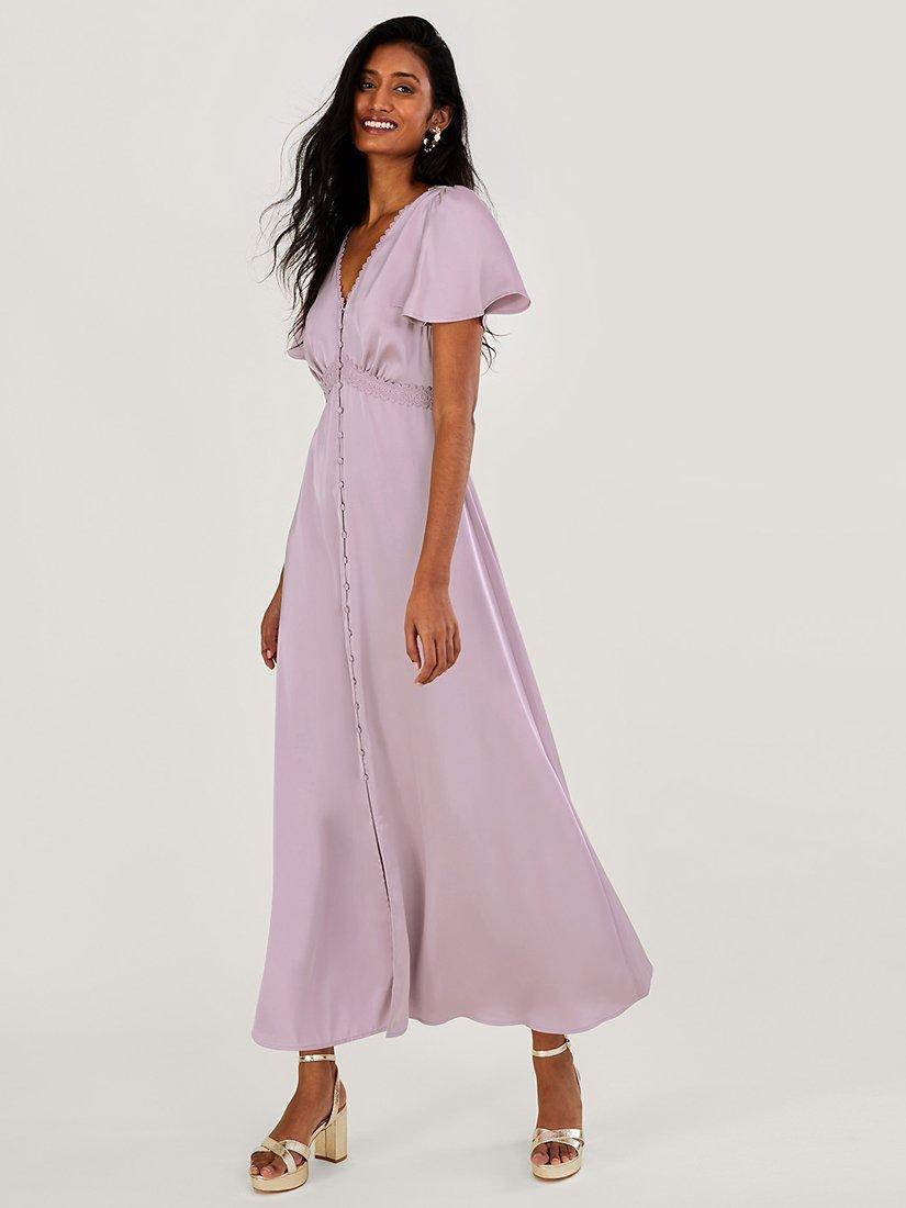 Monsoon Ivy Satin Maxi Dress, Pink
