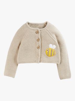 Frugi Baby Cute Embroidered Bee Organic Cotton Cardigan, Oatmeal, Oatmeal
