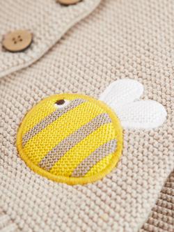 Frugi Baby Cute Embroidered Bee Organic Cotton Cardigan, Oatmeal - view 2, Oatmeal