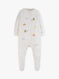 Frugi Baby Buzzy Bee Organic Cotton Embroidered Babygrow, White/Multi