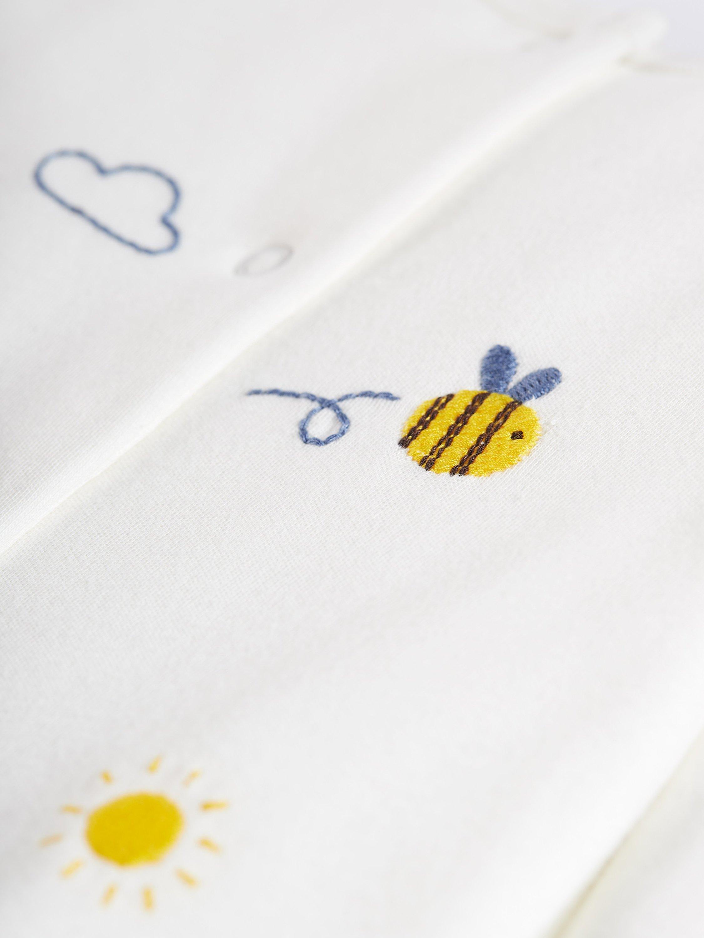 Product image 3 of 6, which shows Frugi Baby Buzzy Bee Organic Cotton Embroidered Babygrow, White/Multi, 12-18 months